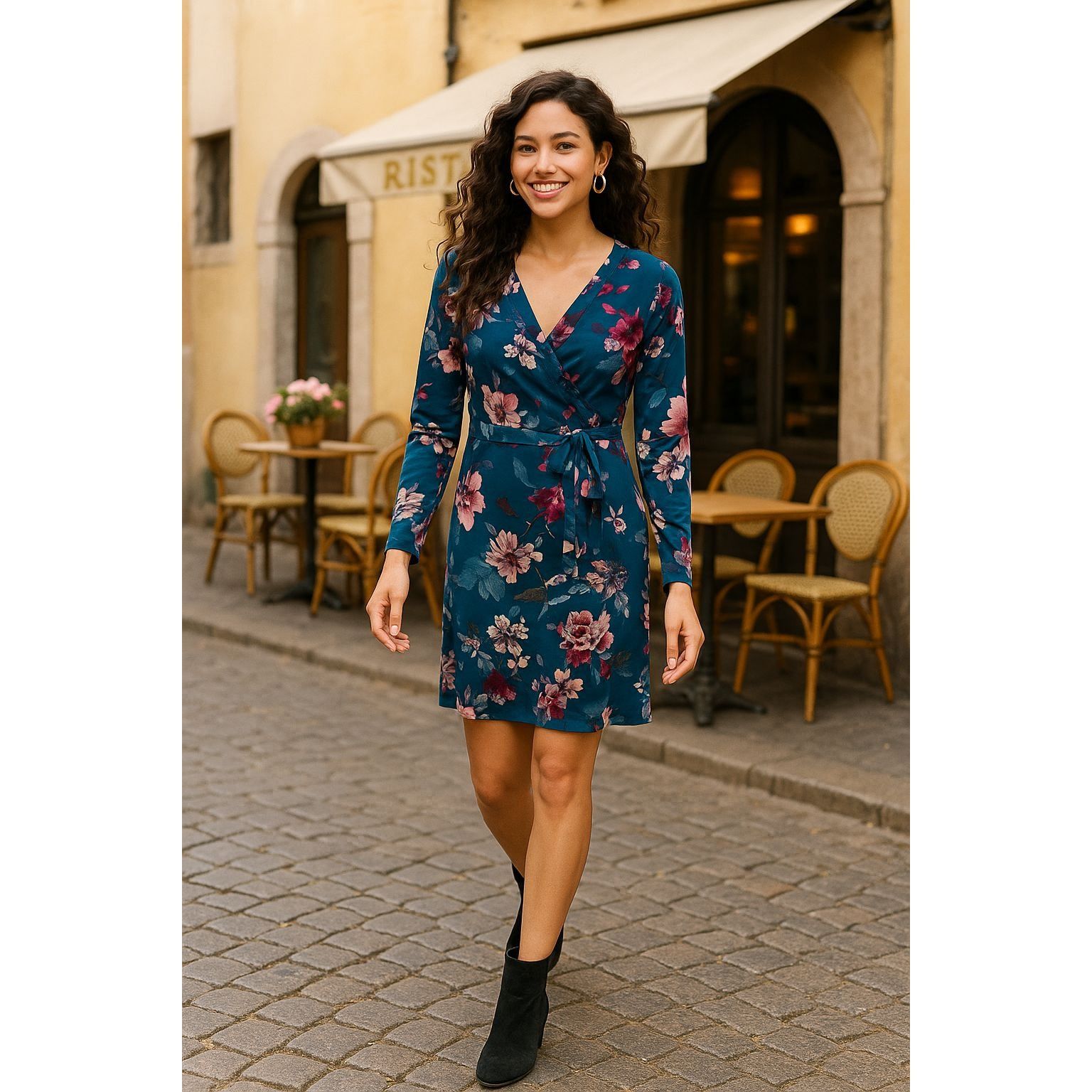Other Thalia Sodi Small Teal Floral Wrap Dress Long Sleeve Fall Pa Size S / US 4 / IT 40 - 1 Thumbnail