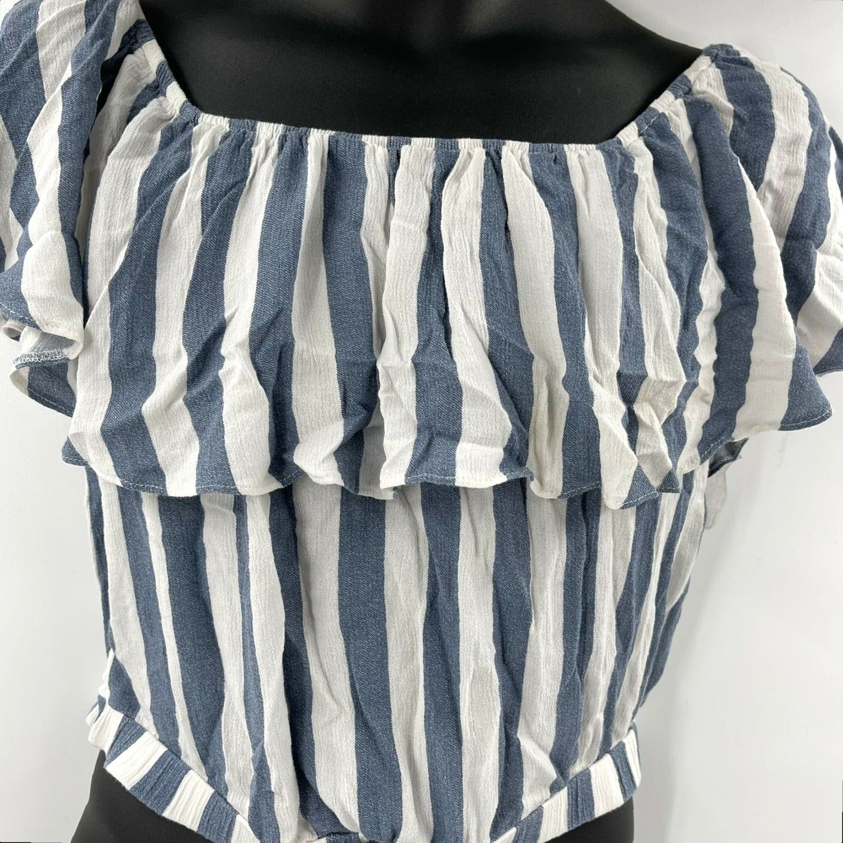 American Eagle Outfitters American Eagle Blouse Size S Blue White Stripe Off The Shoulder Coastal Preppy Womens Size S / US 4 / IT 40 - 2 Thumbnail