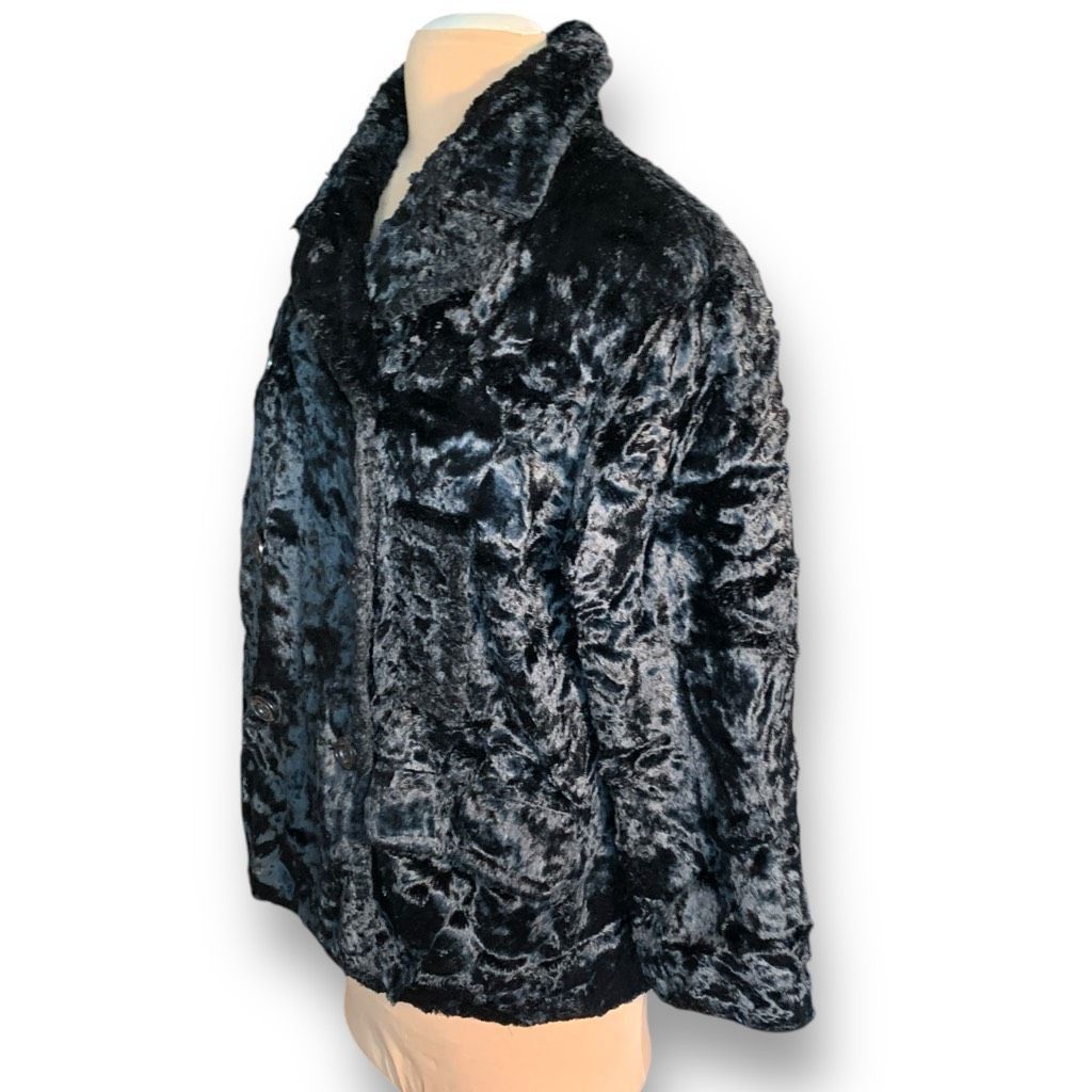 Vintage Vintage XOE New York Black Faux Fur Double Breasted Peacoat Size S / US 4 / IT 40 - 3 Thumbnail