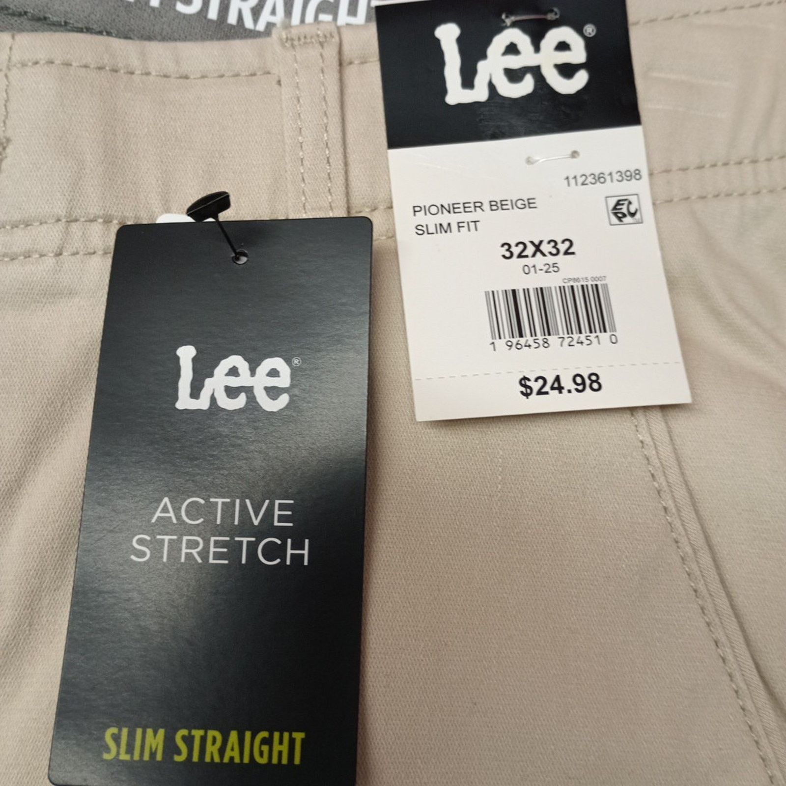 Lee Lee Flat Front Chino Pants Men's 32x32 Beige Slim Fit Size US 32 / EU 48 - 2 Thumbnail