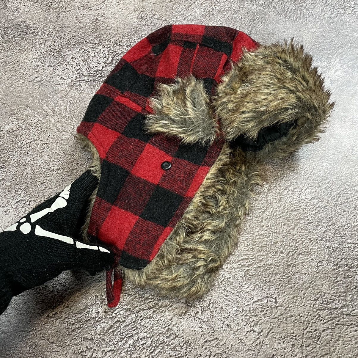 Vintage Vintage 90s Red Black Plaid Mohair Ushanka Beanie Graphic OS Size ONE SIZE - 2 Thumbnail