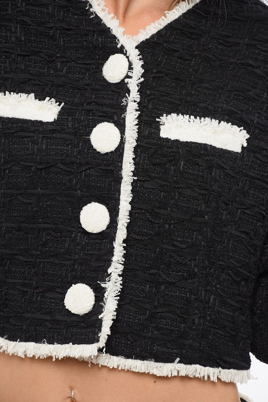 Balmain og1mm0326 Cropped Tweed Jacket in Black/White Size M / US 6-8 / IT 42-44 - 3 Thumbnail