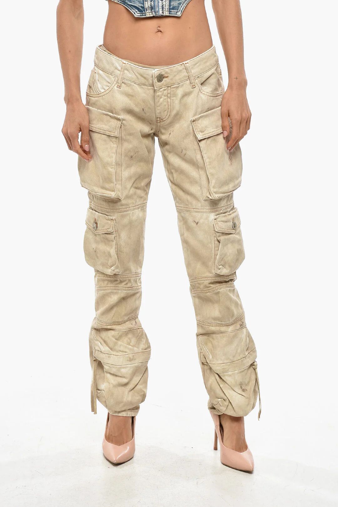 The Attico og1mm0426 Cotton Gabardine Cargo Pant in Beige Size 27" / US 4 / IT 40 - 1 Thumbnail