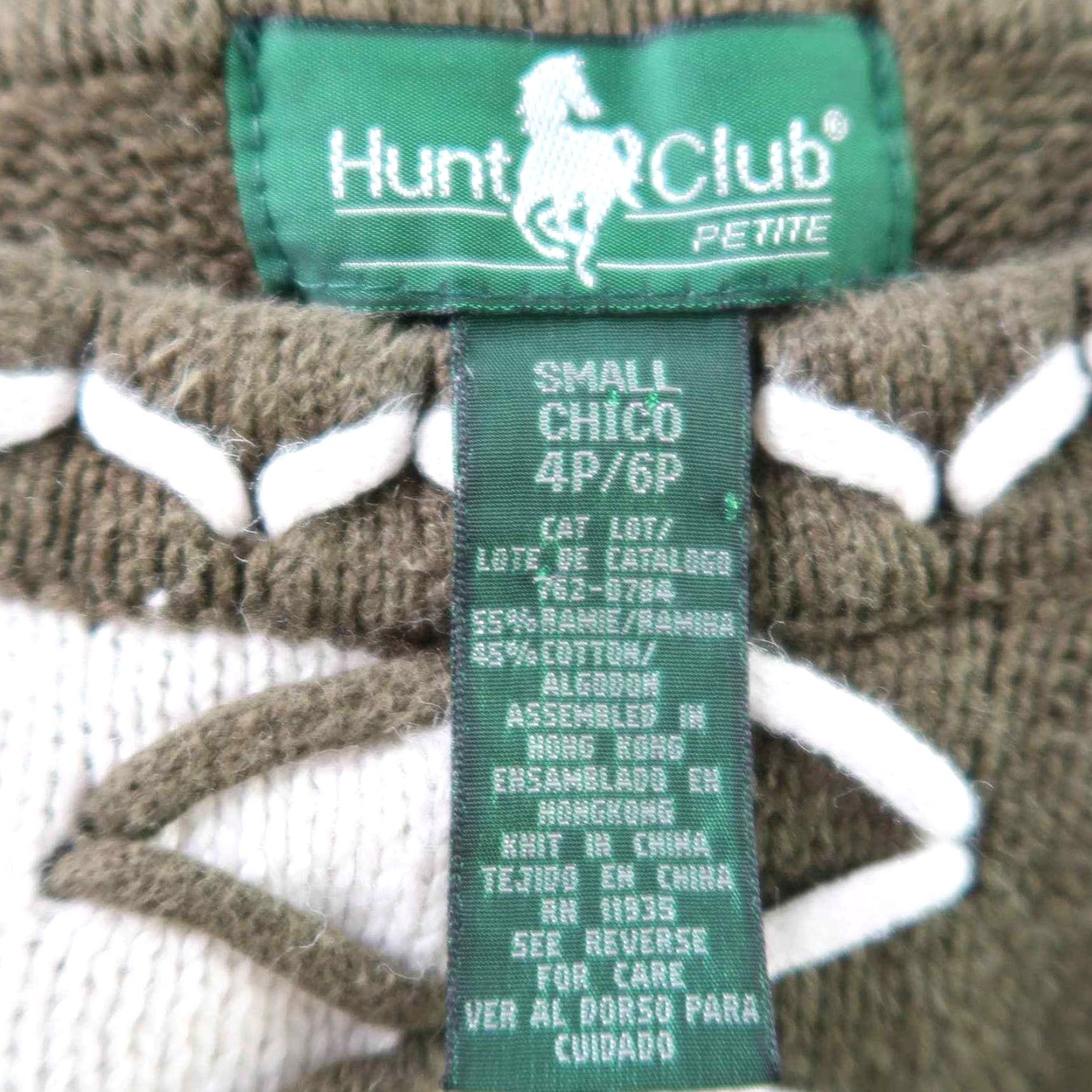 Olive VINTAGE Hunt Club Olive Green Cream Two Tone Knit Sweater S Women Crew Neck Pullover Long Sleeve Cotton Blend 90s Casual 90s Womens Size S / US 4 / IT 40 - 5 Thumbnail