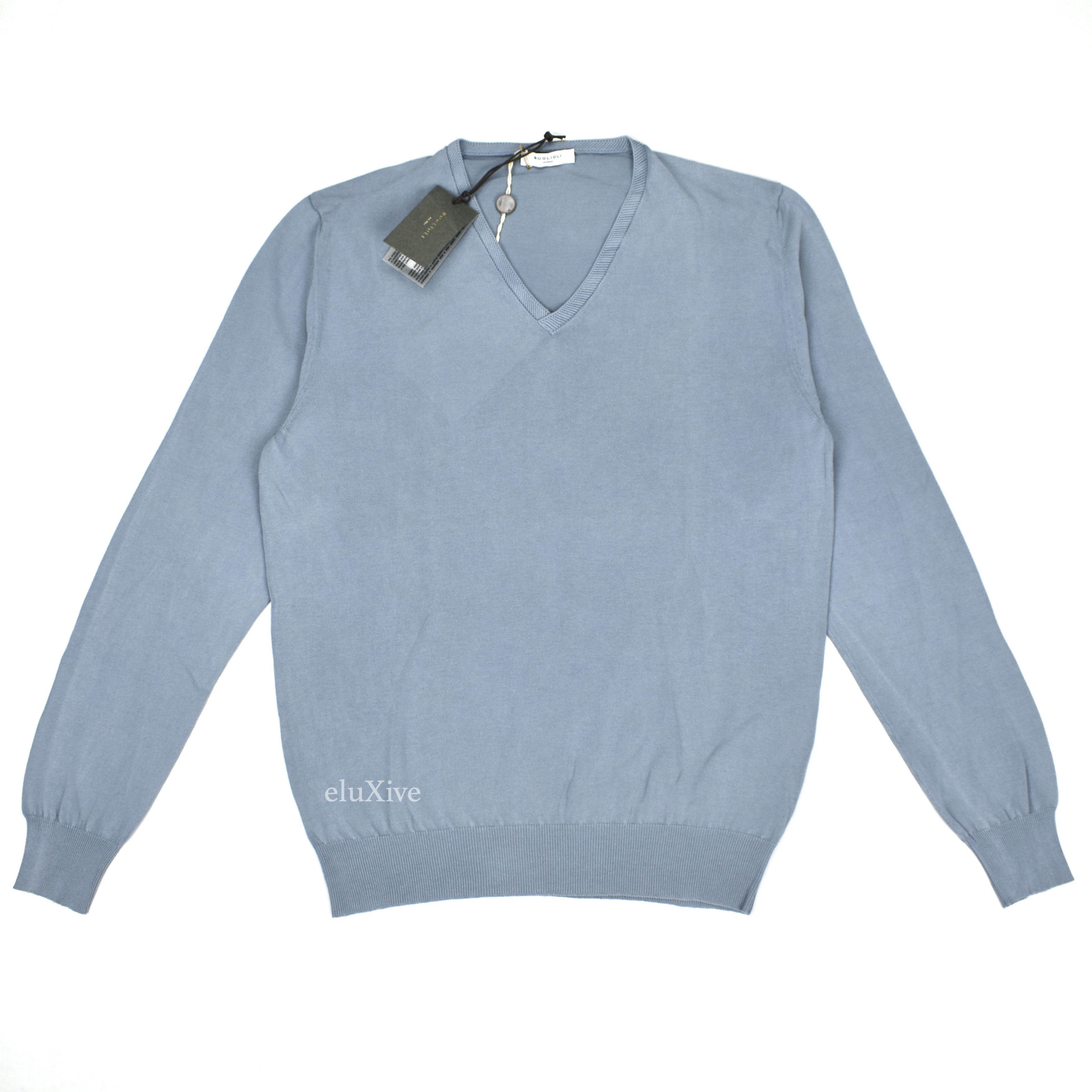 Boglioli Boglioli Light Blue Fine Cotton V-Neck Sweater NWT Size US M / EU 48-50 / 2 - 1 Preview