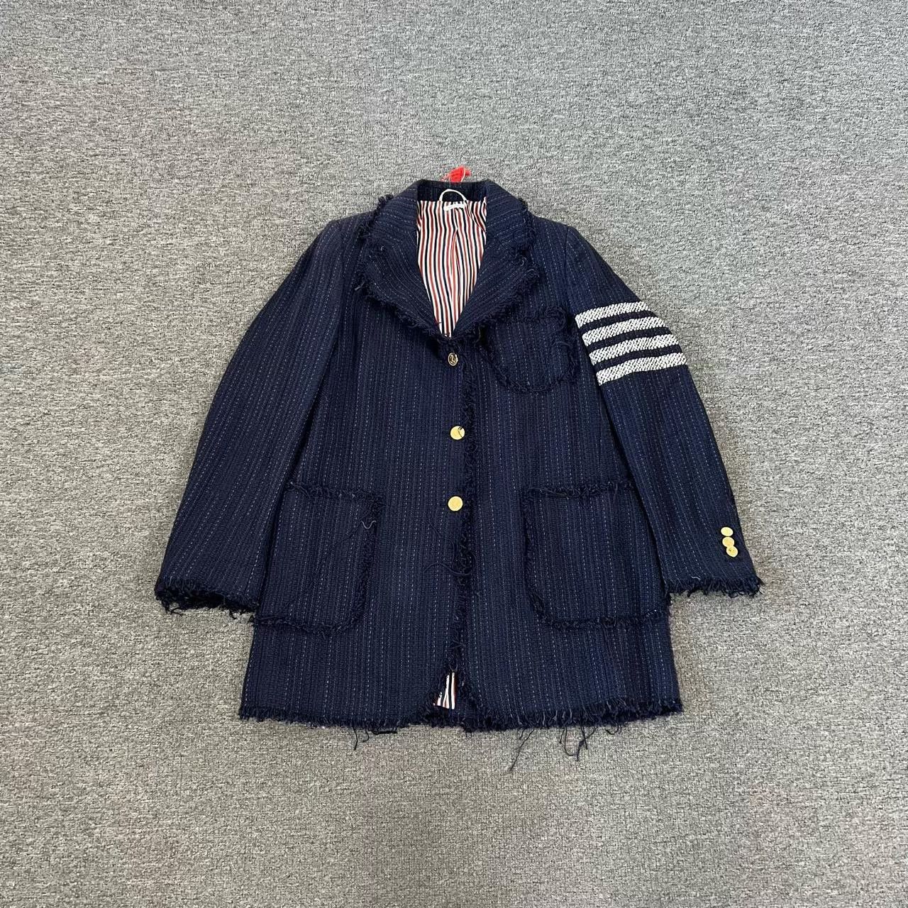 Thom Browne Thom Browne Four-Stripe Distressed Fringe Suit Jacket Size US M / EU 48-50 / 2 - 1 Thumbnail