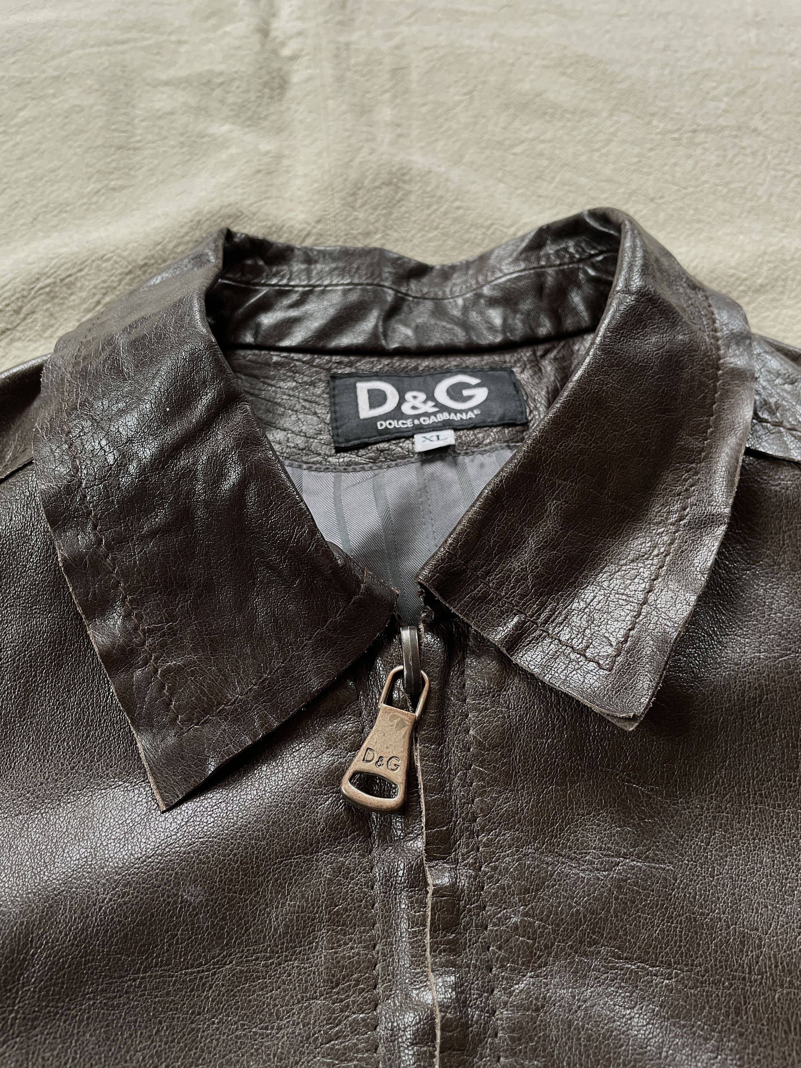 Dolce & Gabbana Y2K D&G Brown Leather Jacket Size XL / US 12-14 / IT 48-50 - 4 Thumbnail