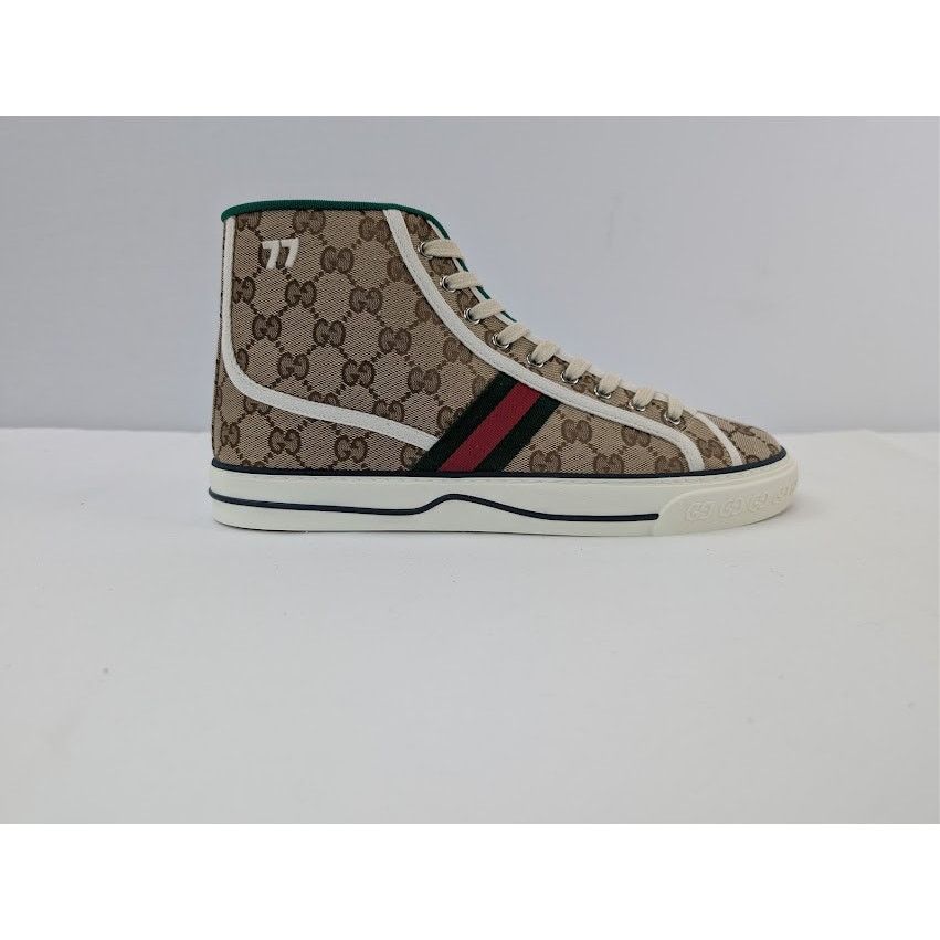 Gucci o1rshd1 Tennis 1977 Canvas High-Top Sneakers in Beige Ebony Size US 11 / EU 44 - 4 Thumbnail