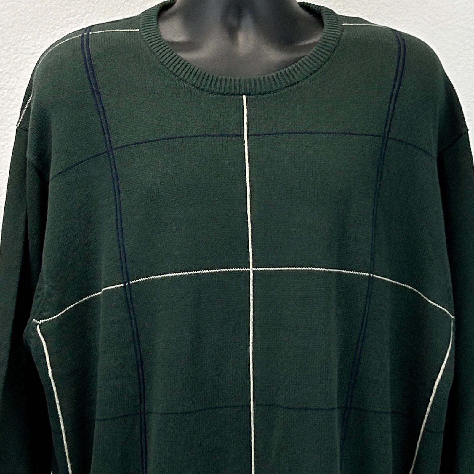 Izod IZOD Sweater Windowpane Check Long Sleeve Pullover Green 3XL Size US XXL / EU 58 / 5 - 3 Thumbnail
