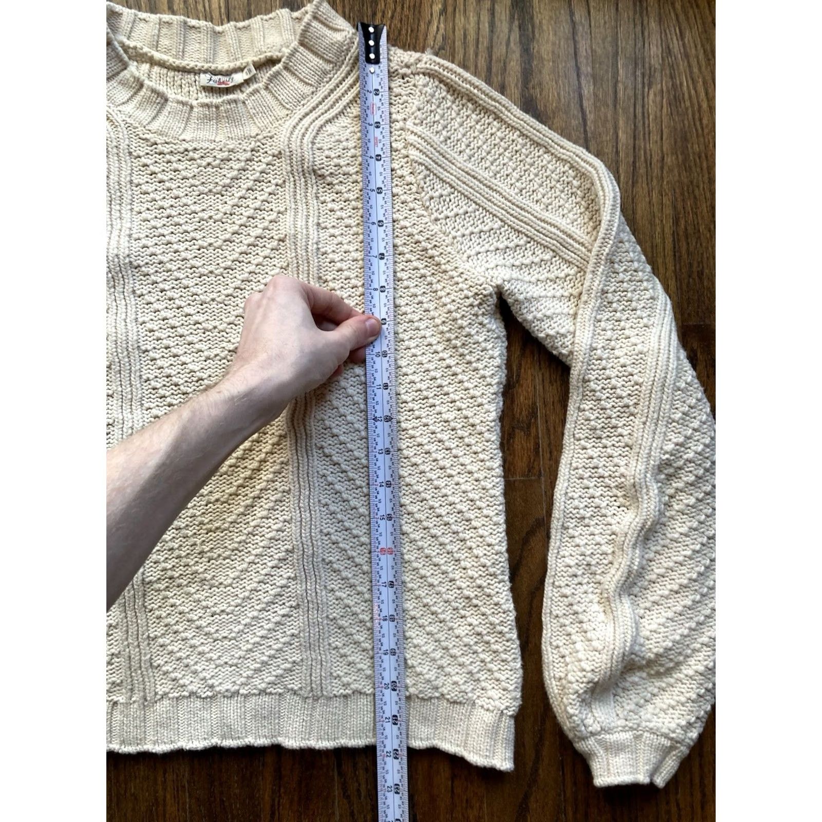 Faherty Faherty Sweater Womens Size S Becket Cream Cable-Knit Cotton Blend Raglan Sleeve Crew Neck Pullover Size S / US 4 / IT 40 - 5 Thumbnail