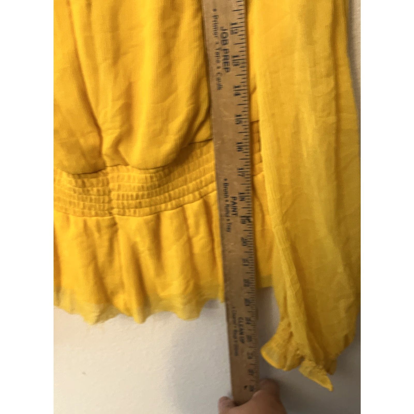 DKNY DKNY Yellow Blouse Satin V-Neck Long Sleeve Balloon Sleeve Wrap Peplum 12 Party Glam Women Sh Women’s Regular Size 12 Yellow Blouse Size XL / US 12-14 / IT 48-50 - 4 Thumbnail