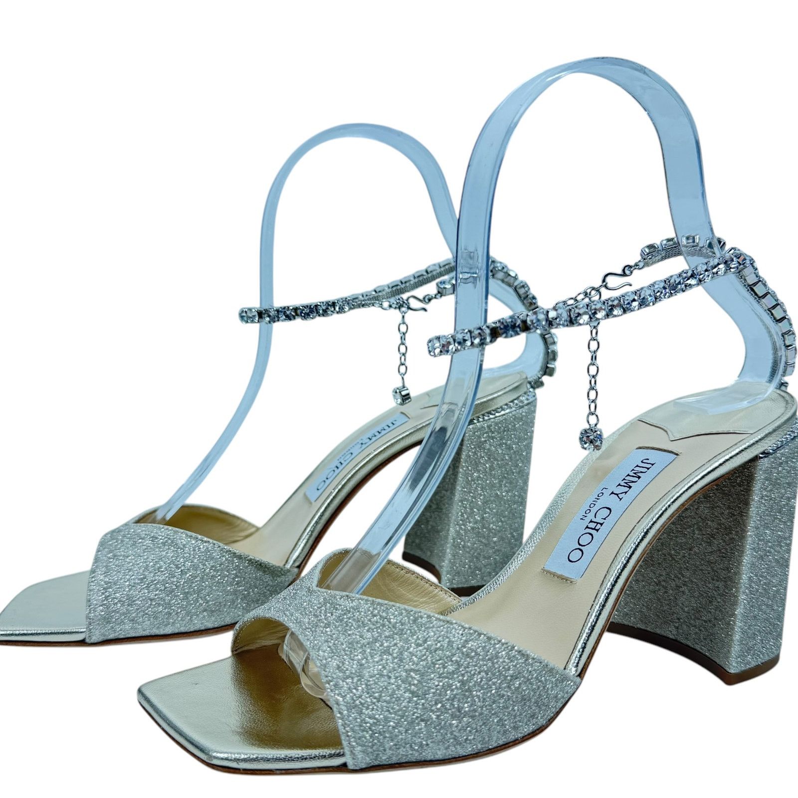 Jimmy Choo New Jimmy Choo Saeda Block Heel Glitter Crystals Sandals 38 Size US 8 / IT 38 - 3 Thumbnail