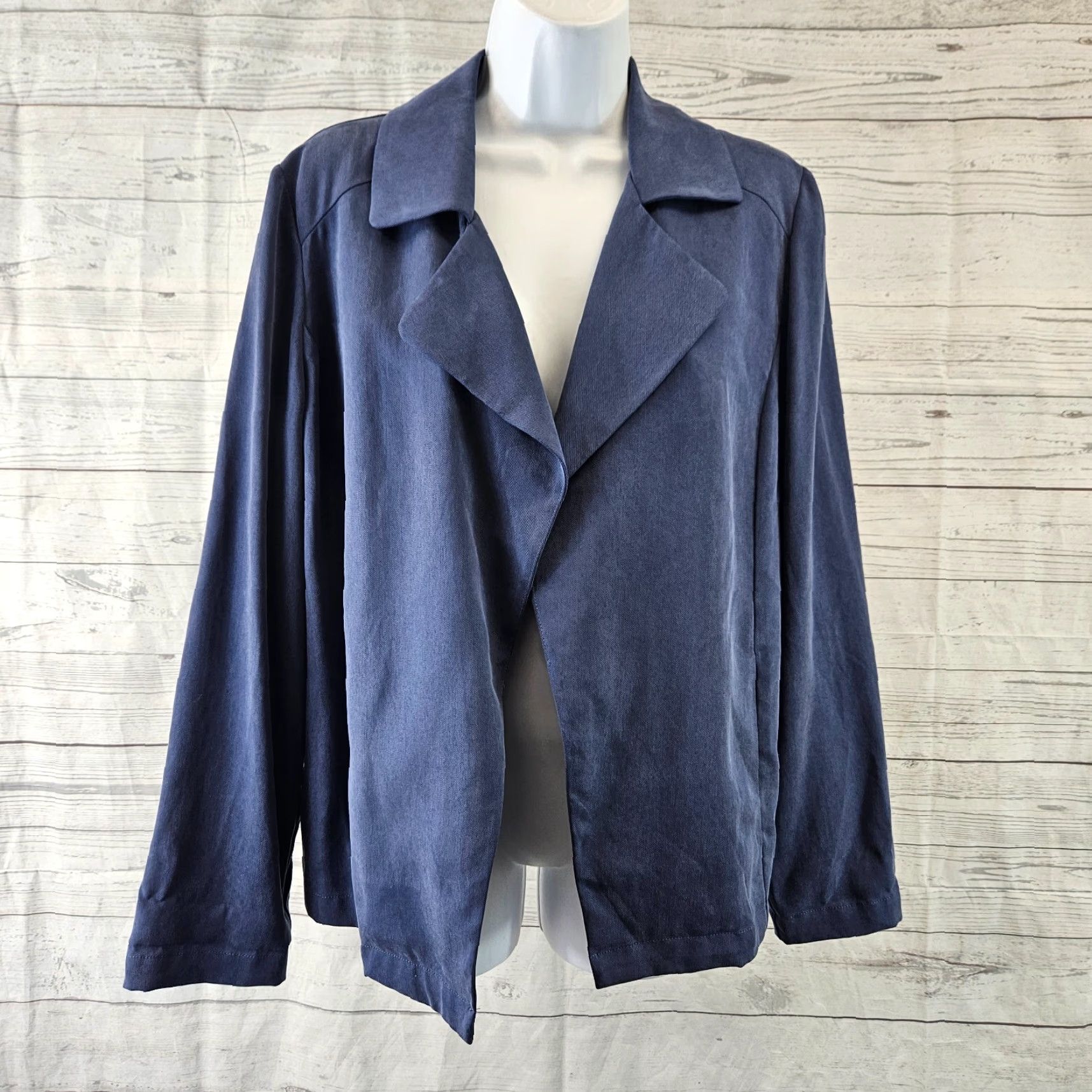 Vintage Chico's Womens Jacket Open Front Blue Lyocell Twill Drape Solid Sz M Size M / US 6-8 / IT 42-44 - 2 Thumbnail
