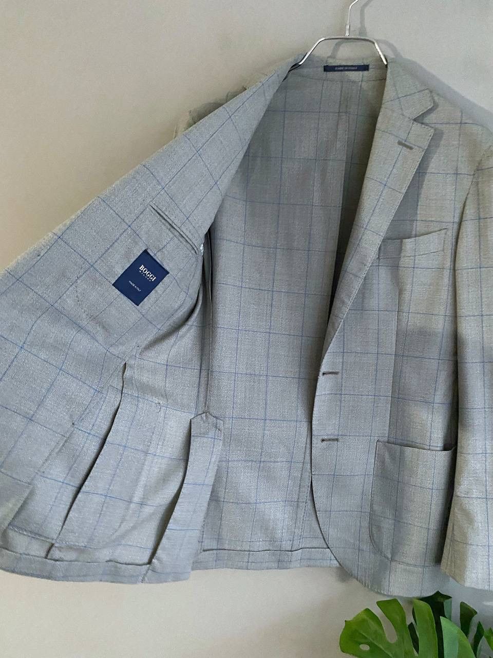 Boggi Boggi Milano 120's Wool Gray/Blue Сhecked Men's Blazer, 46R Size 46R - 19 Thumbnail
