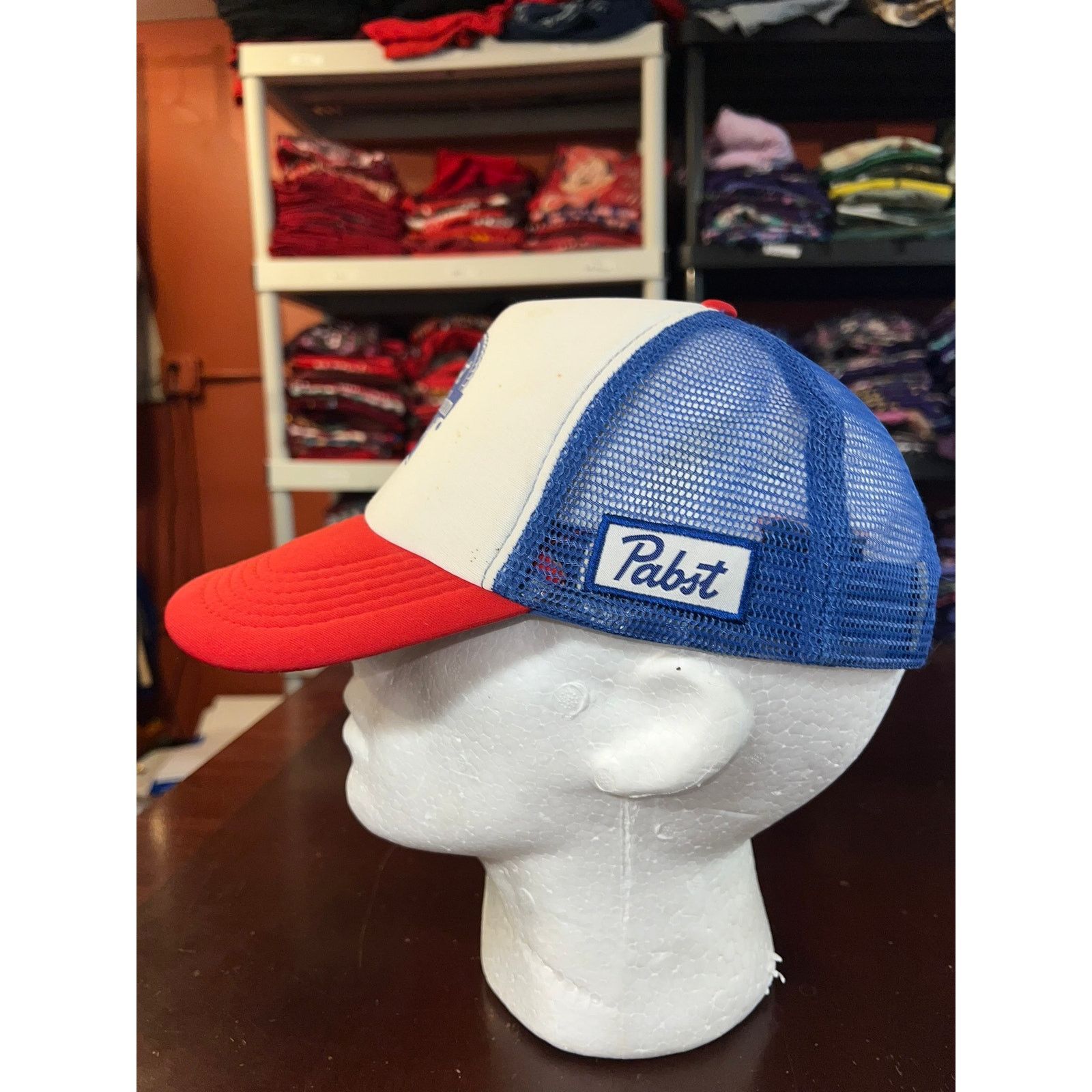 Vintage PBR Hat Pabst Blue Ribbon Beer White Blue Mesh Snapback Cap Size ONE SIZE - 4 Thumbnail