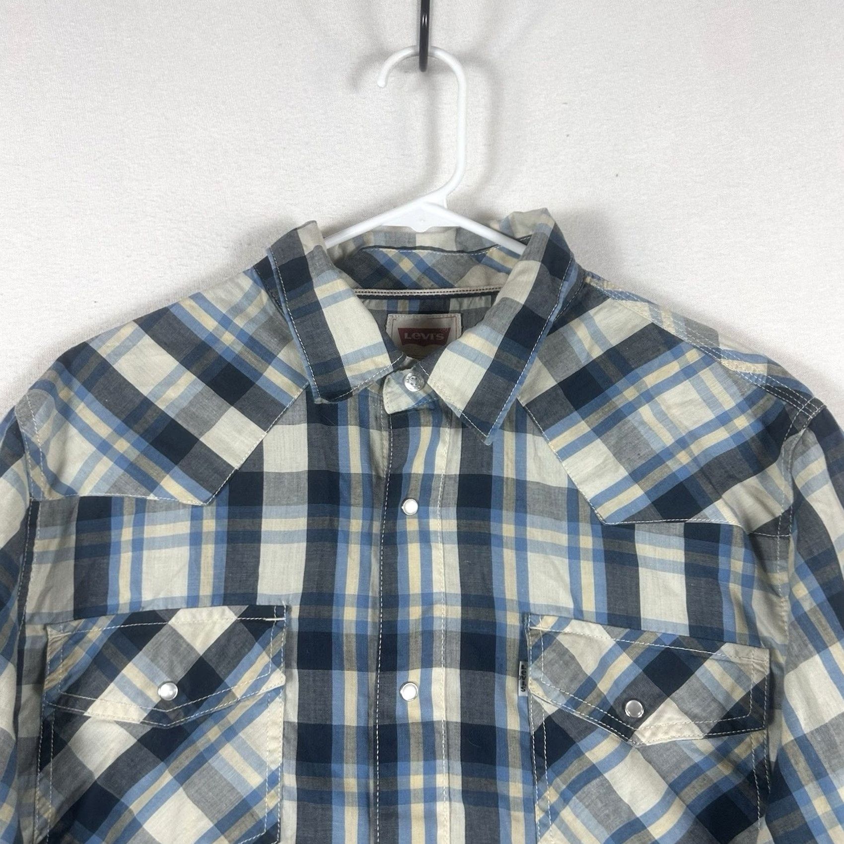 Levi's Levis Pearl Snap Western Shirt Mens L Blue Plaid Long Sleeve Modern Fit L/S Size US L / EU 52-54 / 3 - 2 Thumbnail