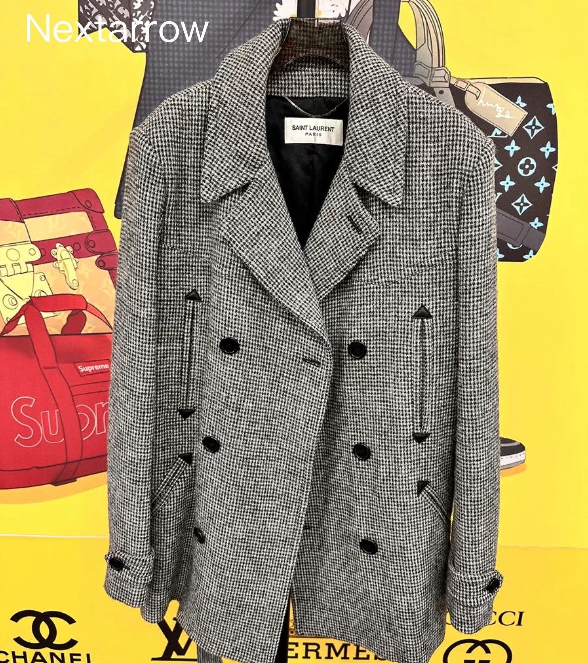 Saint Laurent Thousand Bird Grid coat 2412-Nextarrow