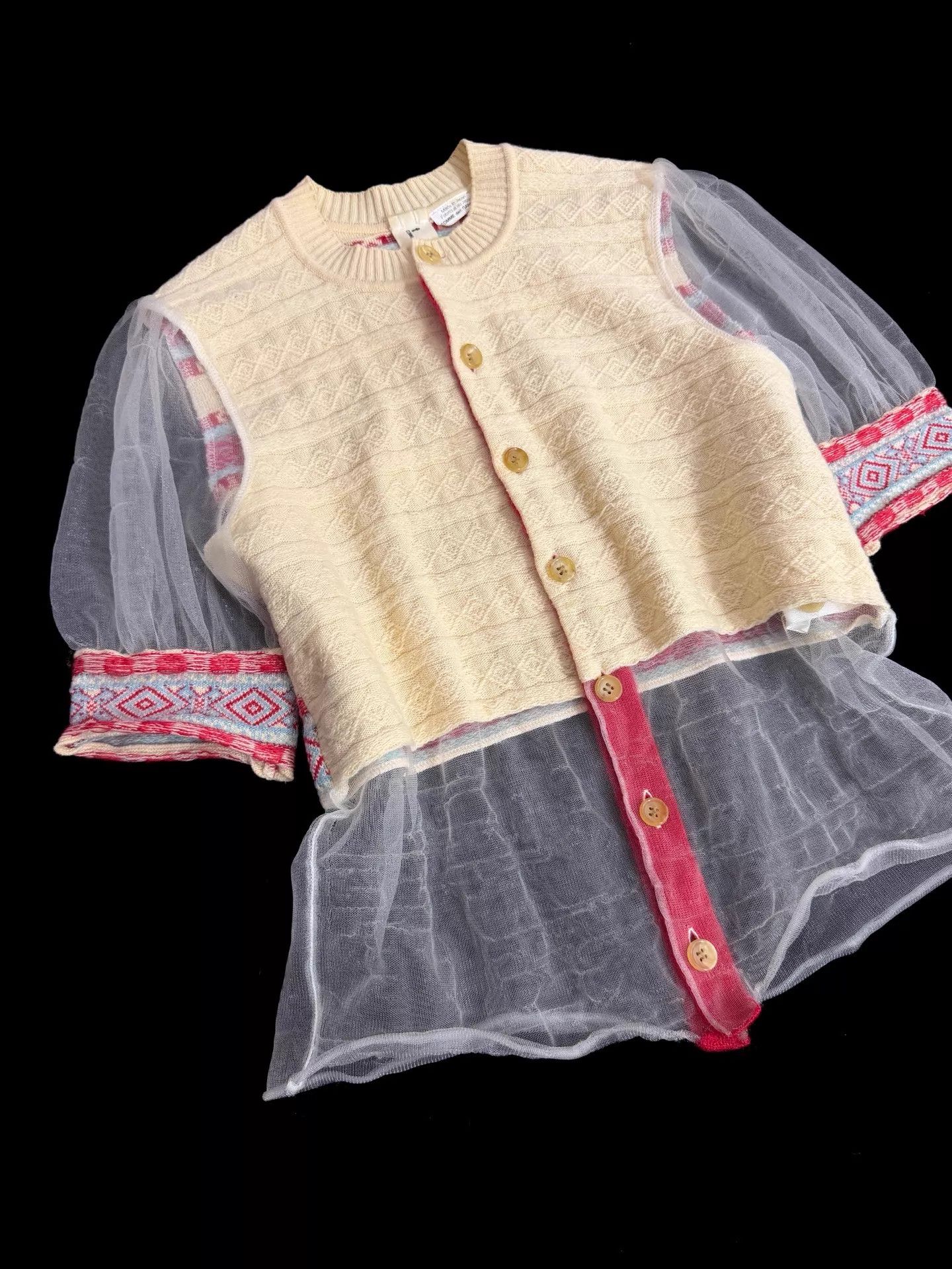 Comme des Garcons CDG Tao 2009AW Ethnic Print Tulle Paneled Top M Size M / US 6-8 / IT 42-44 - 2 Thumbnail