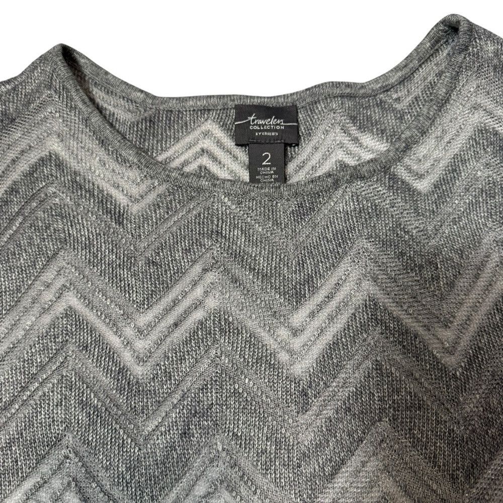 Chicos Chico's Travelers Gray Chevron Knit Sweater Size 2 US L Size L / US 10 / IT 46 - 9 Thumbnail