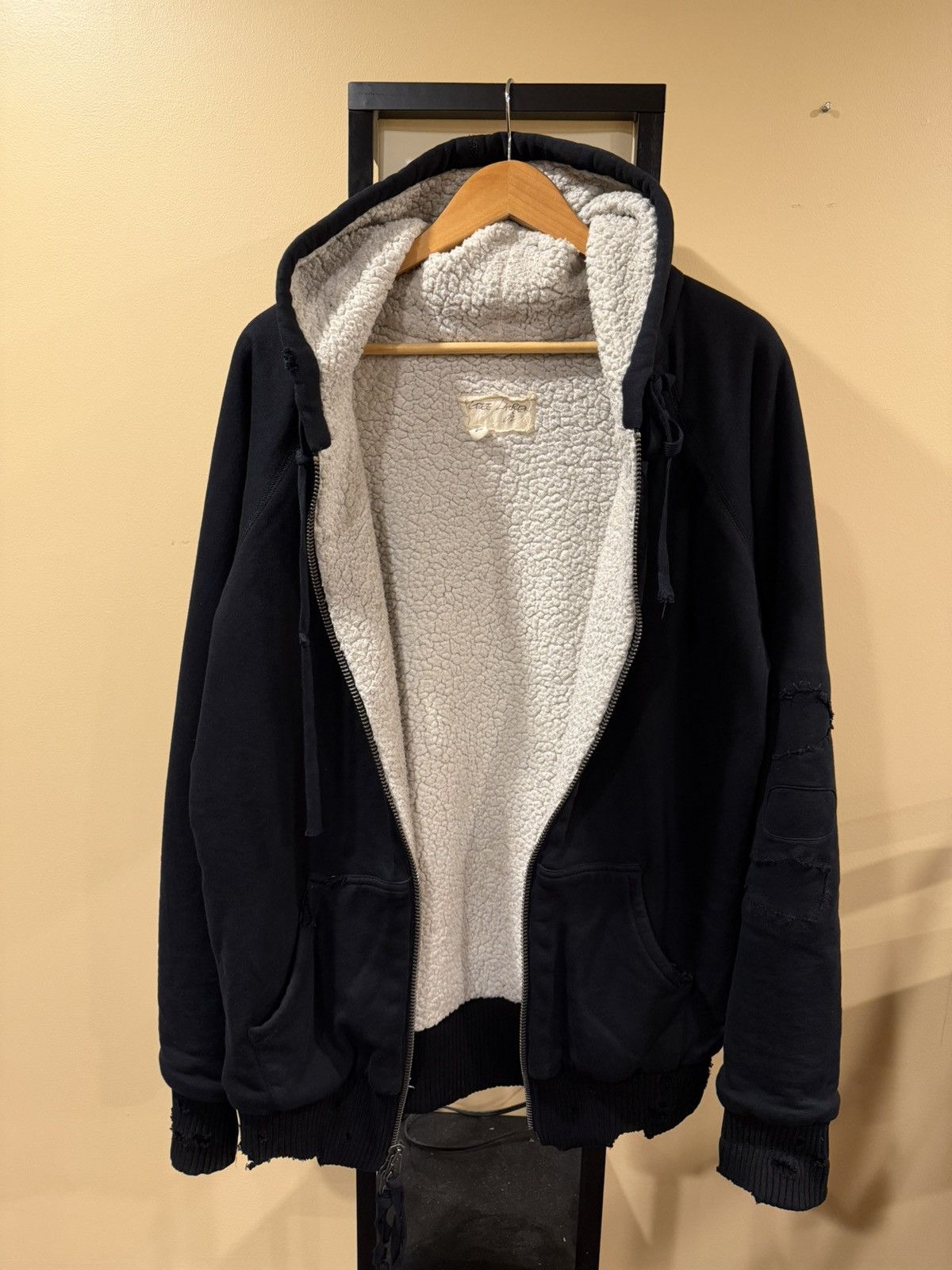 Greg Lauren Greg Lauren Black Fleece Hoodie Sherpa Lined Zip Up Hoodie Size US L / EU 52-54 / 3 - 3 Thumbnail