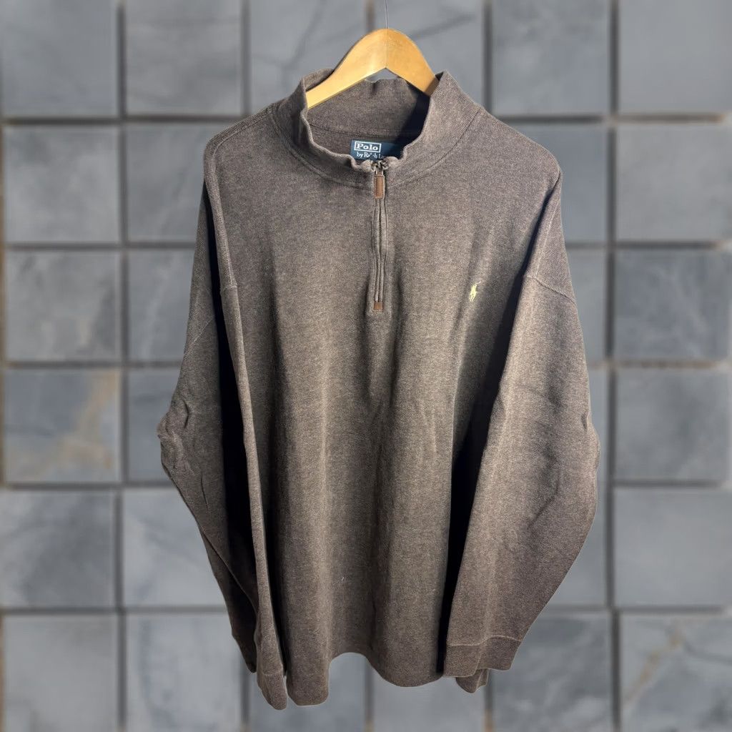 Polo Ralph Lauren Polo Ralph Lauren Mens Big 3X Brown Quarter Zip Pullover Sweater Mock Neck Logo Size US XXL / EU 58 / 5 - 1 Thumbnail