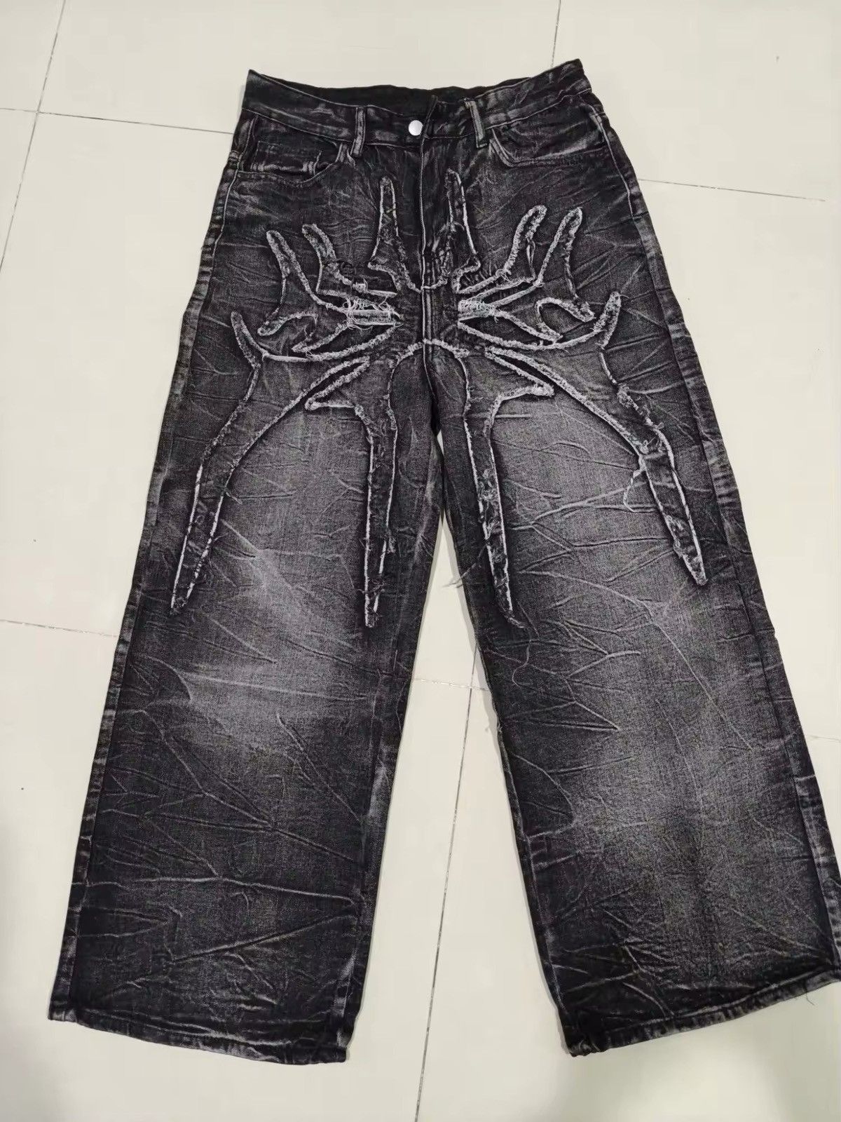 Jean Spider Embroidered Patch Baggy Jeans Size US 31 - 5 Thumbnail