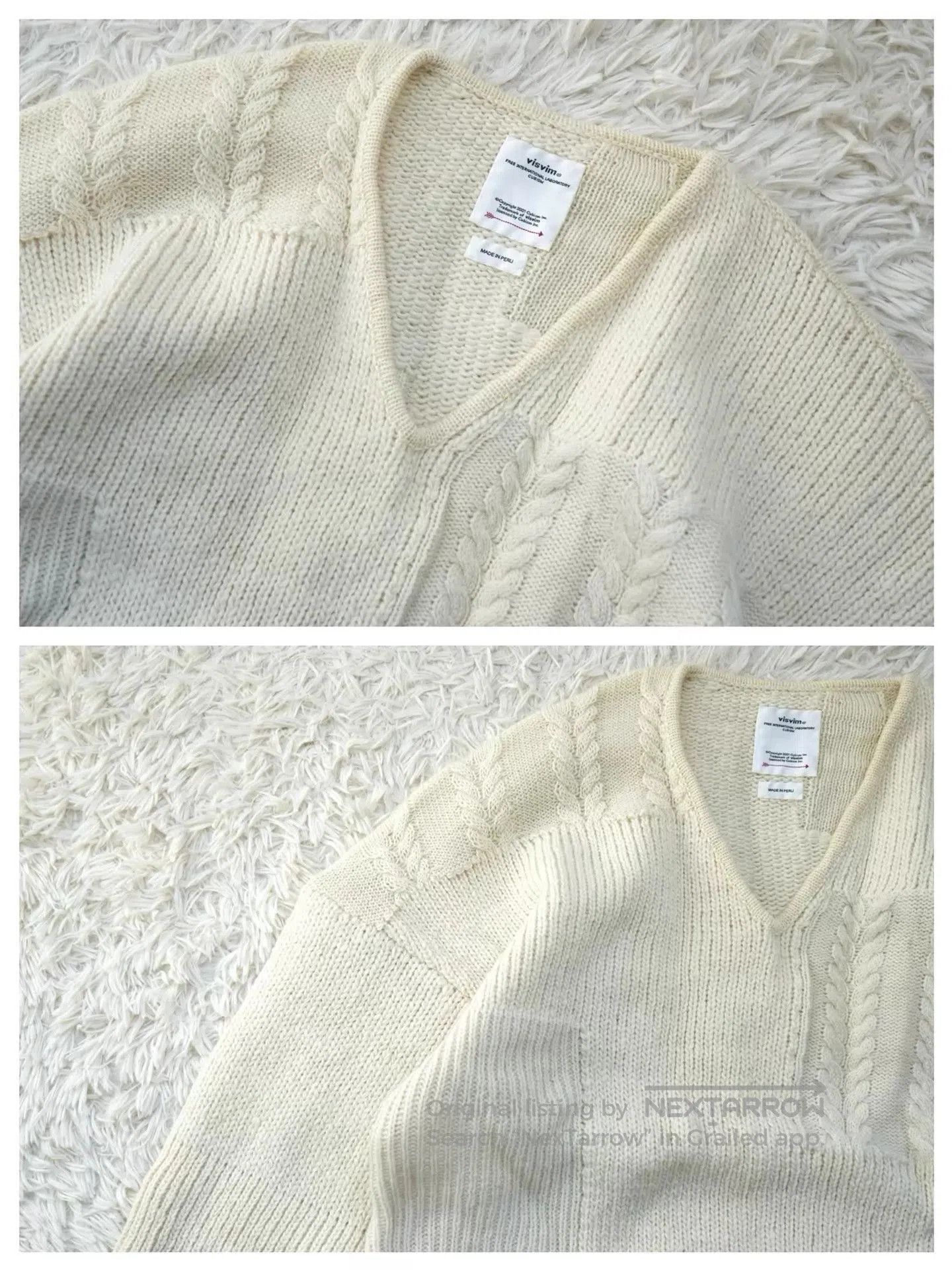 Visvim Beige V-Neck Cable Knit Sweater Size L. Size US L / EU 52-54 / 3 - 2 Thumbnail