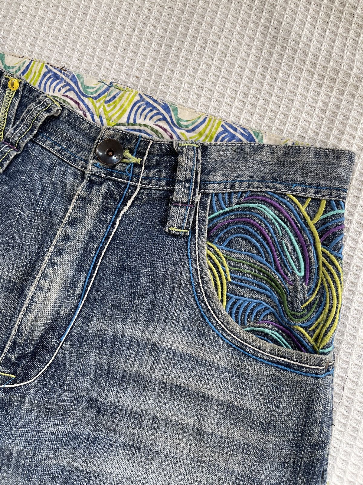 Japanese Brand Rare🔥Japan Designer Embroidery Baggy/Wide Leg Jeans Size US 31 - 4 Thumbnail