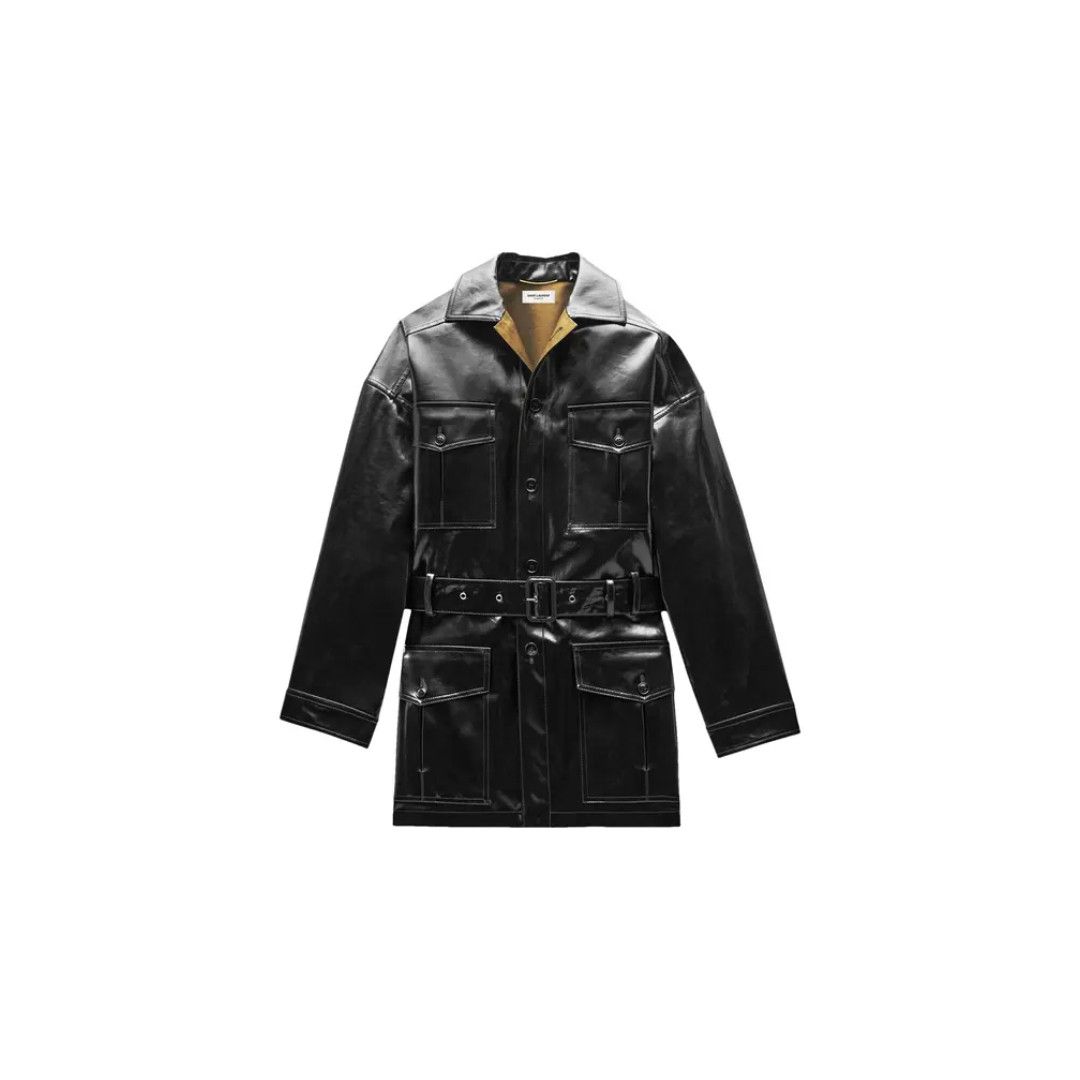 Saint Laurent Paris oc11z0126 801536 Saharienne Jacket in Coated Cotton in Black Size XS / US 0-2 / IT 36-38 - 1 Thumbnail