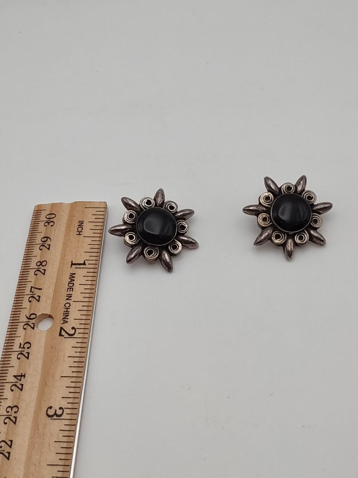 The Unbranded Brand Vintage Taxco Sterling Sunburst Earrings Black Onyx Size ONE SIZE - 5 Thumbnail