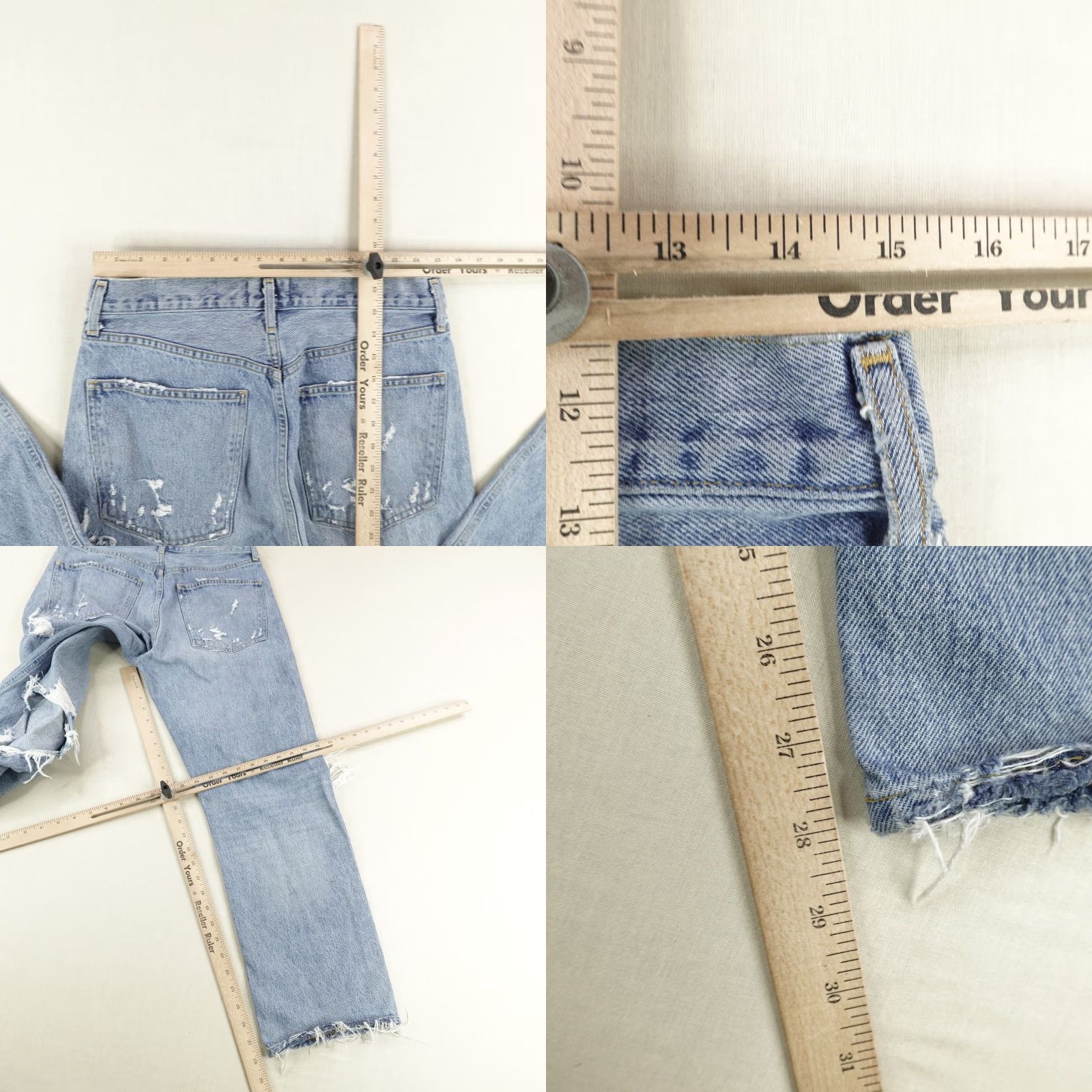 Agolde AGOLDE Jeans Womens 30x28 Light Blue Distressed Straight High Rise Button Fly 90s Size 30" / US 8 / IT 44 - 8 Thumbnail