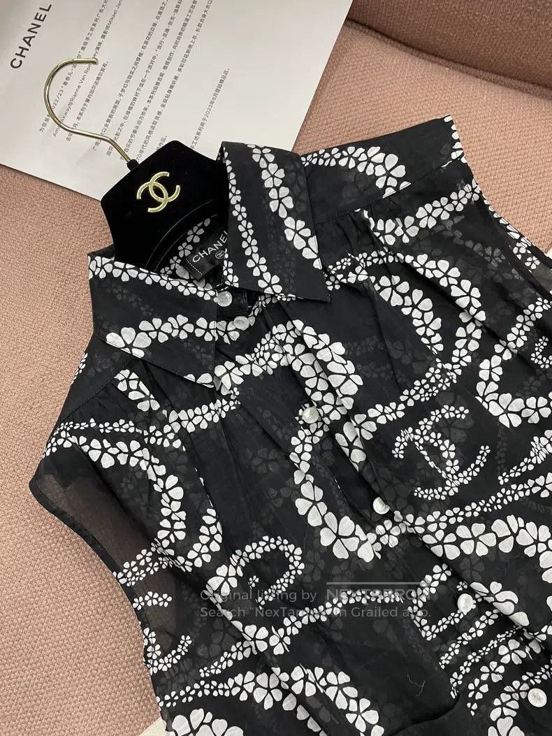 Chanel Chanel Beach Series Black and White Printed Shirt Size XXS / US 00 / IT 34 - 2 Thumbnail