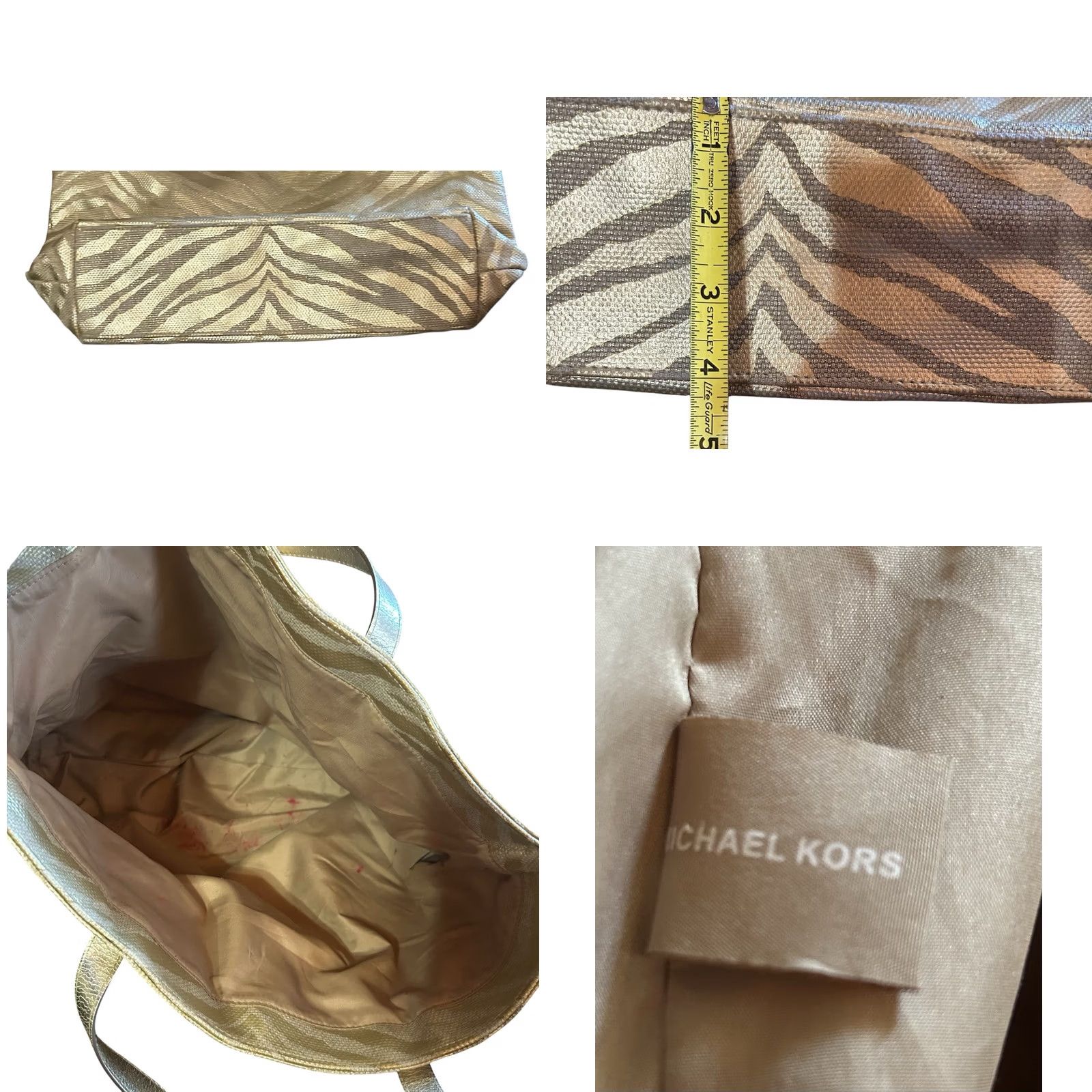 Vintage Michael Kors Gold Zebra Print Canvas Tote Women's Purse Shoulder Hand Bag Size ONE SIZE - 9 Thumbnail