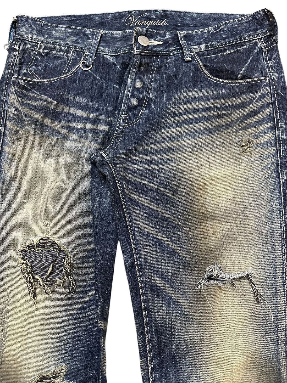 Japanese Brand Vintage Japan Vanquish Faded Wash Thunder Distress Flare Size US 34 / EU 50 - 4 Thumbnail