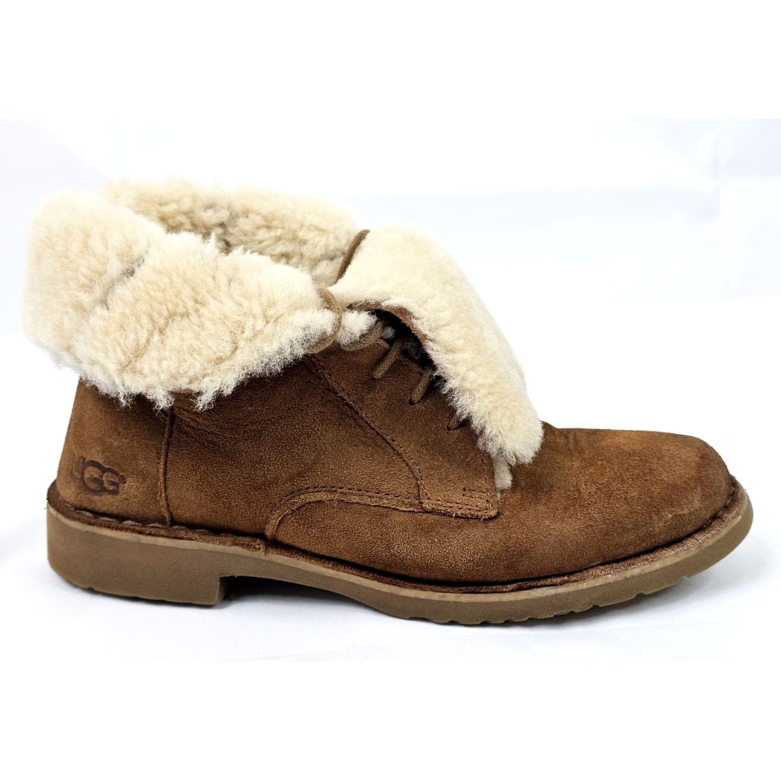 Ugg UGG Quincy Boots Chestnut Suede Sheepskin Lace Ankle Women 8 Leather 1012359 EUC Size US 8 / IT 38 - 2 Thumbnail
