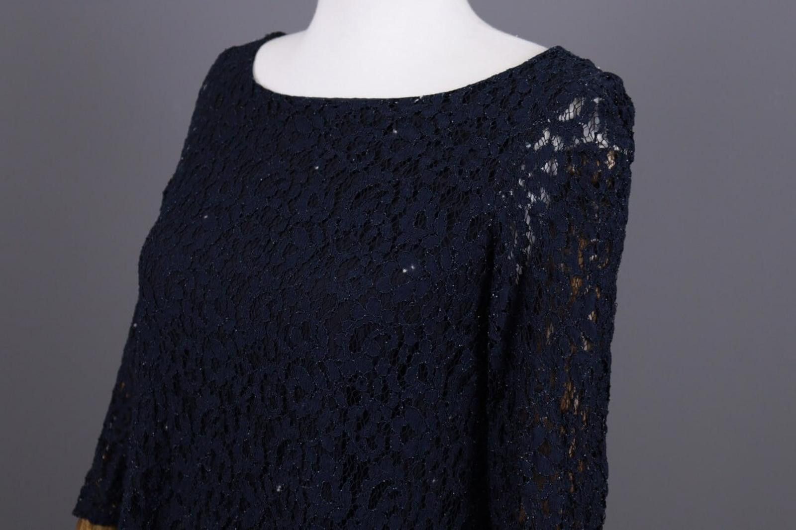 Designer Claudie Pierlot Blue Floral Mesh Evening Midi Dress Size 38 Size M / US 6-8 / IT 42-44 - 7 Thumbnail