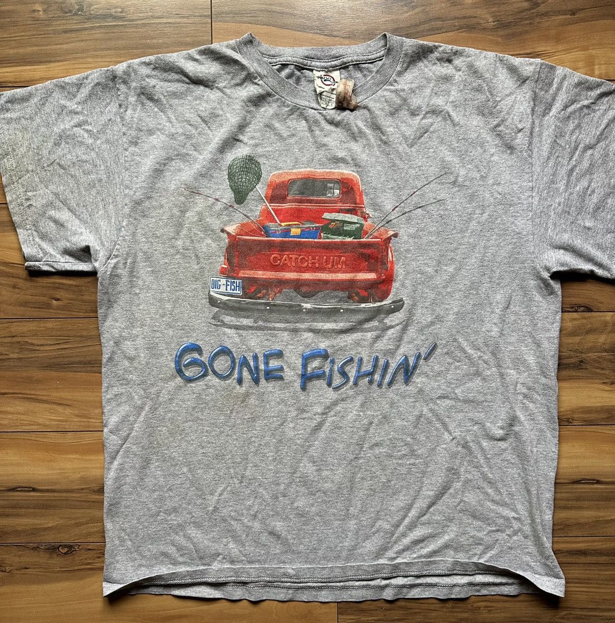 Vintage Gray 'Gone Fishin'' Graphic T-Shirt Size US L / EU 52-54 / 3 - 1 Thumbnail
