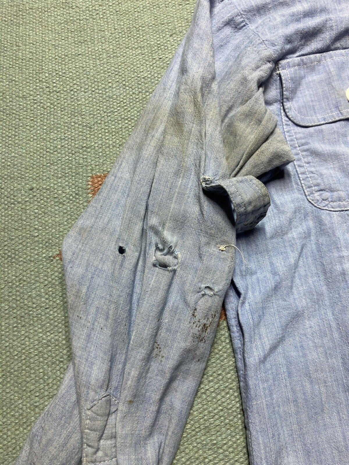 Vintage VTG 60s 70s chambray shirt sanforized cotton distressed L Size US L / EU 52-54 / 3 - 5 Thumbnail