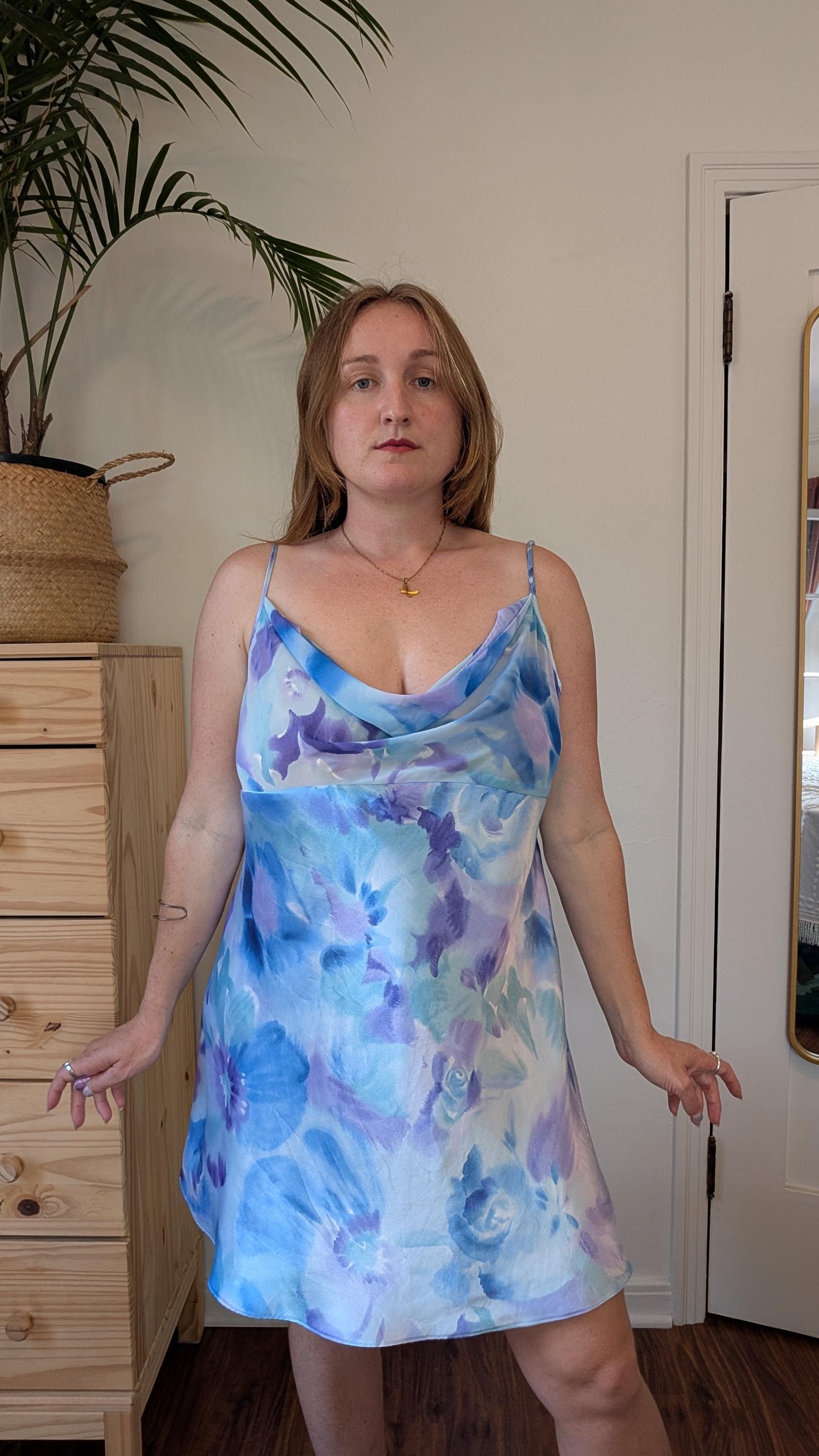 Vintage Vintage 90s/Y2K Floral Cowl Neck Babydoll Chemise Slip Dress Size XL / US 12-14 / IT 48-50 - 4 Thumbnail