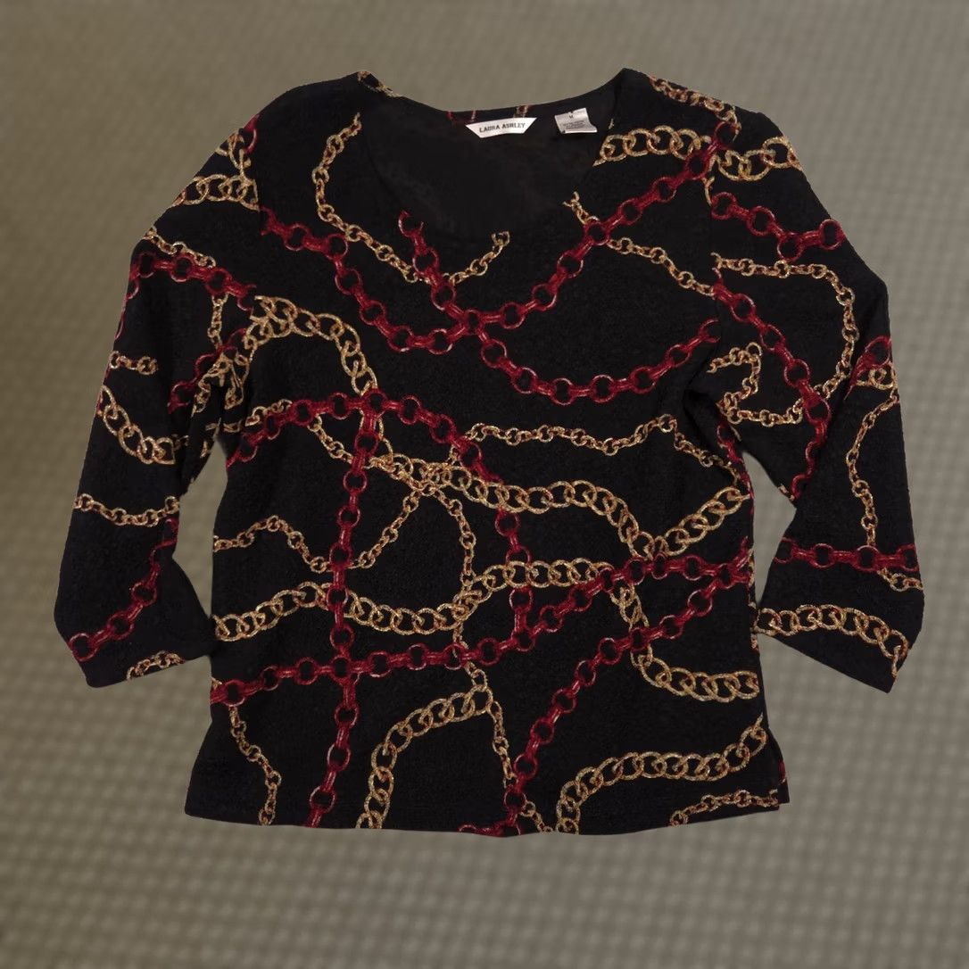 Laura Ashley Laura Ashley Blouse Womens M Black Chain Scoop Neck 3/4 Sleeve Top Stretch Size M / US 6-8 / IT 42-44 - 1 Thumbnail