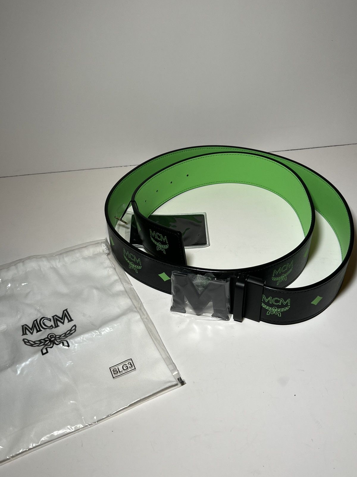 MCM MCM Reversible Belt Black/Neon Green. Black M Buckle New Size ONE SIZE - 15 Thumbnail