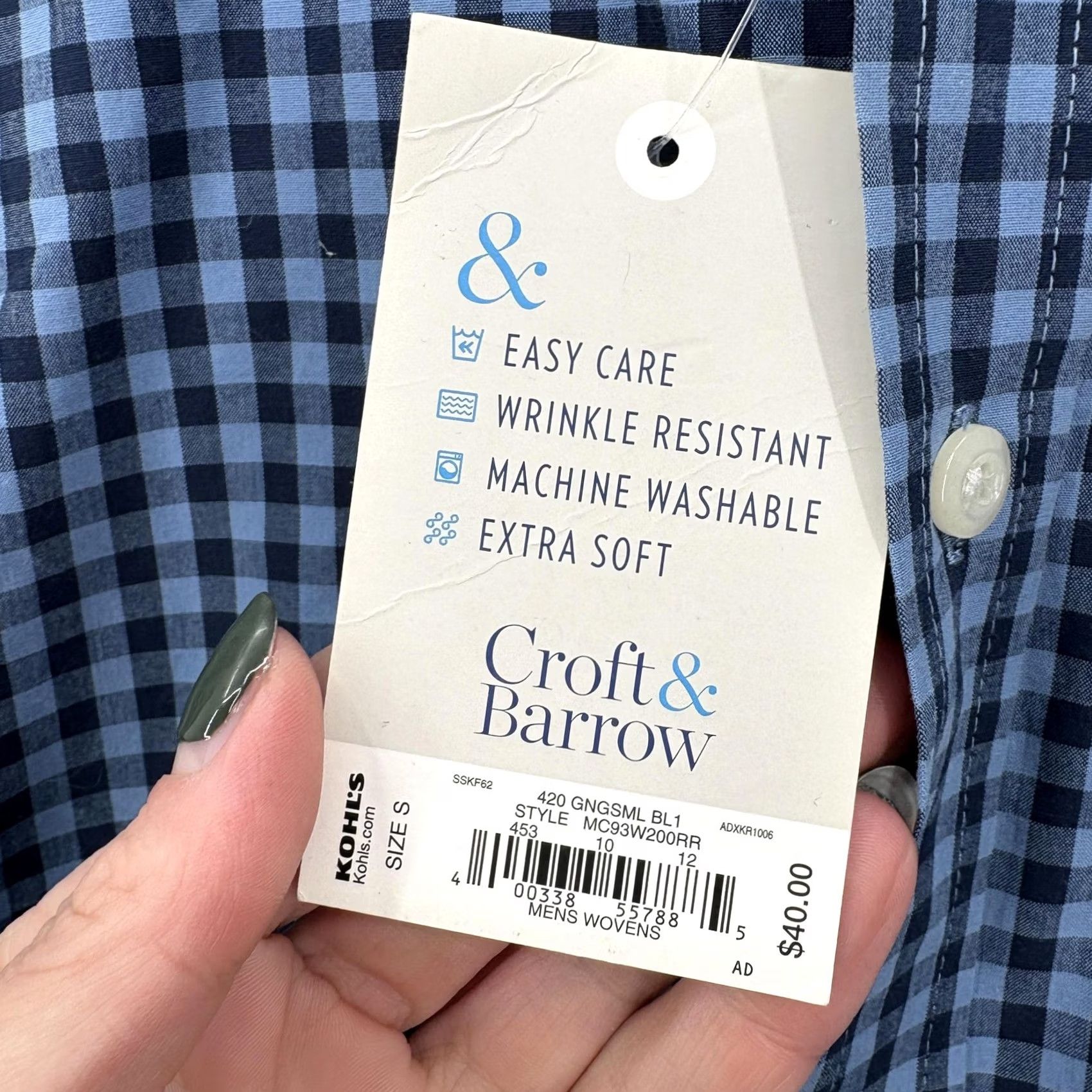 Croft & Barrow Croft & Barrow Shirt Mens Small Blue Gingham Easy Care Wrinkle Resistant NWT Size US S / EU 44-46 / 1 - 5 Thumbnail