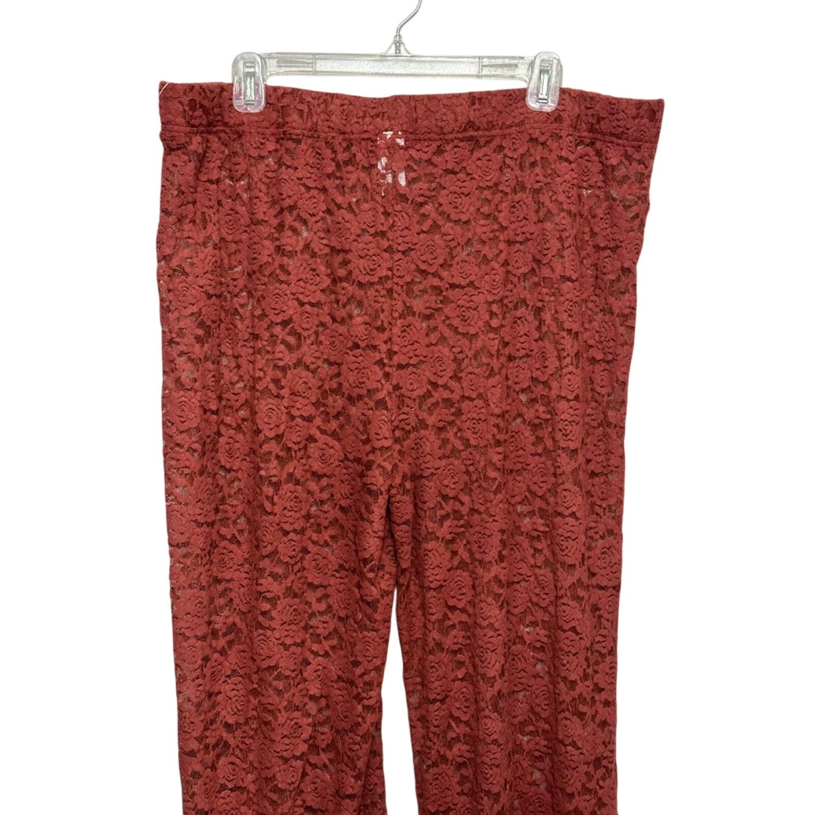 Other Open Edit Pants Wide Leg Floral Lace Brown Women's 1X NWOT Size 38" / US 16 / IT 52 - 5 Thumbnail