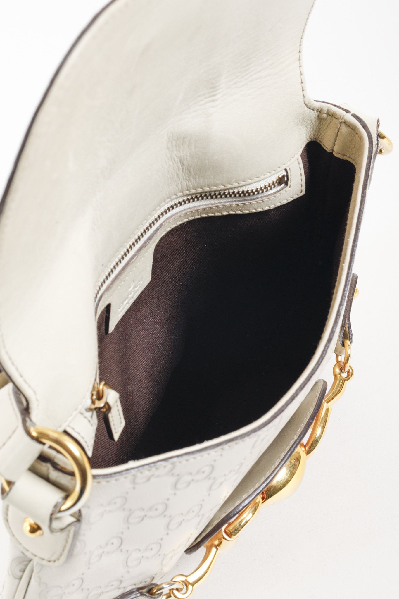 Gucci Gucci Off-White Embossed Monogram Horsebit Shoulder Bag Size ONE SIZE - 11 Thumbnail
