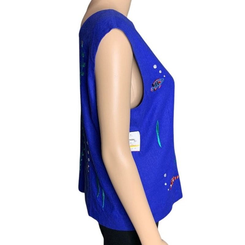 Other Women's Top Size 10 Top Linen Blend Ocean Fish Embroidered Size L / US 10 / IT 46 - 7 Thumbnail