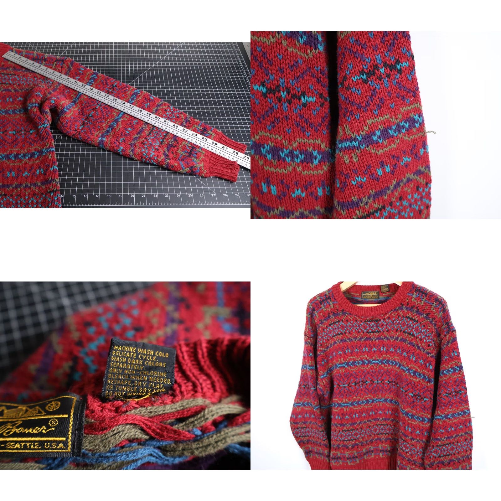 Eddie Bauer VINTAGE Eddie Bauer Sweater Men's Large Dark Red Fair Isle Geometric Cotton Knit VTG Size US L / EU 52-54 / 3 - 8 Thumbnail