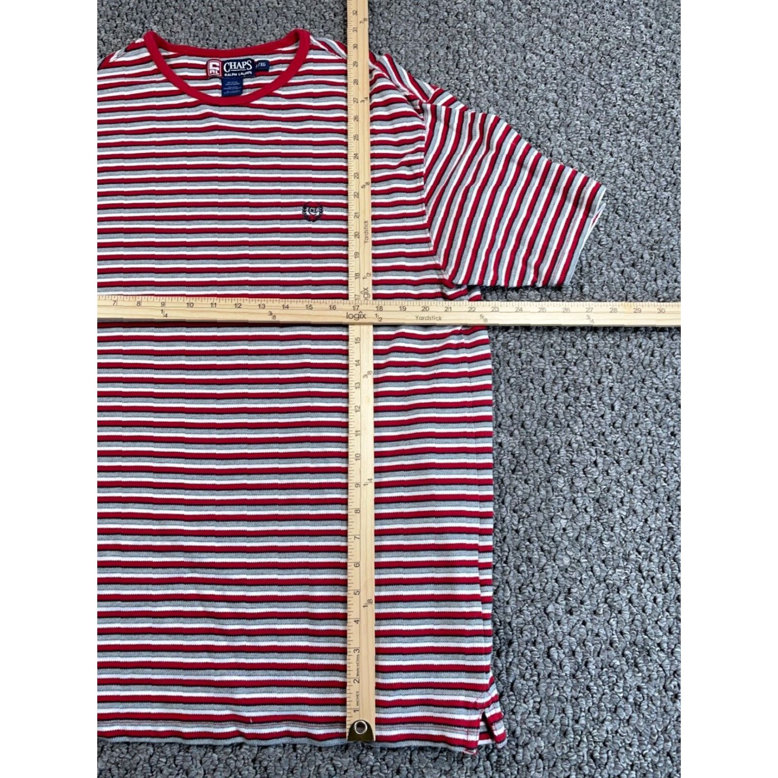 Ralph Lauren VINTAGE Chaps Ralph Lauren Striped T-Shirt Mens XL Red Gray Pique Cotton Preppy Embroidered Size US XL / EU 56 / 4 - 5 Thumbnail