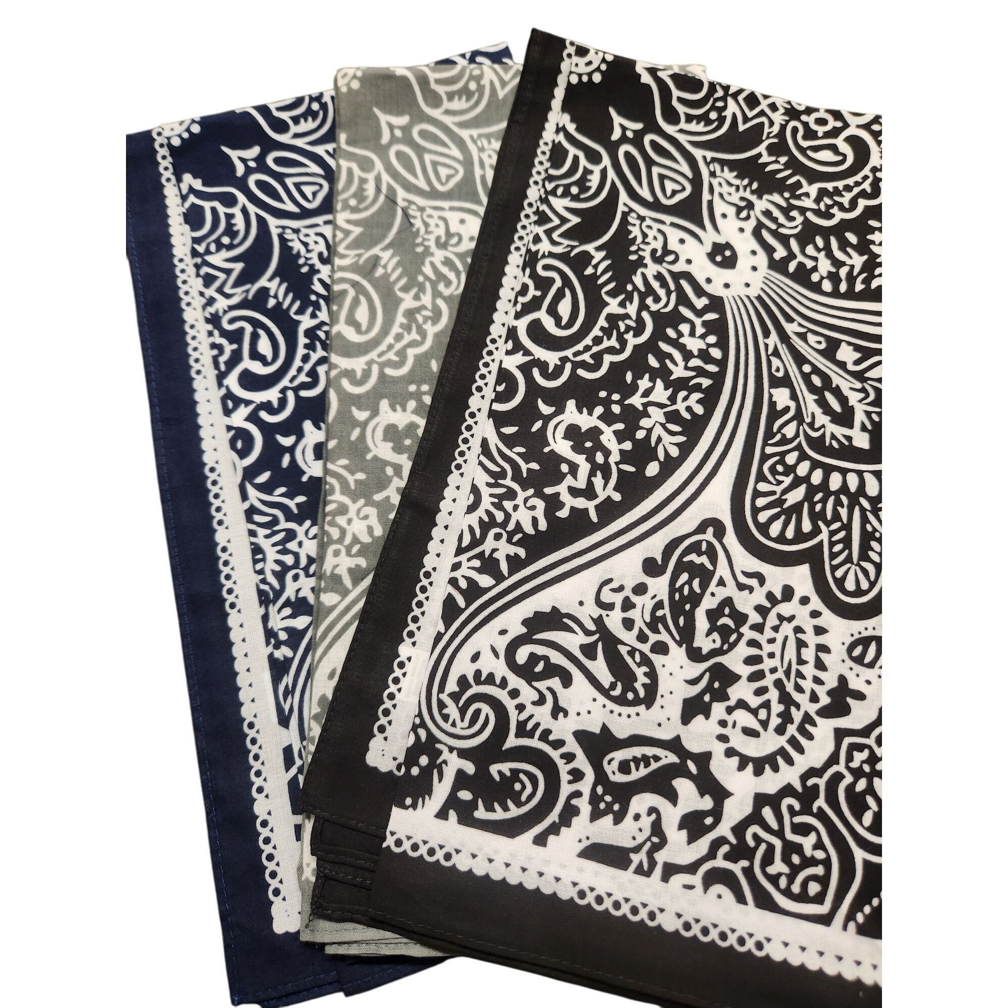 Other Cotton Bandanas Paisley Print Handkerchiefs 3-Pack Black/Gra Size ONE SIZE - 1 Thumbnail