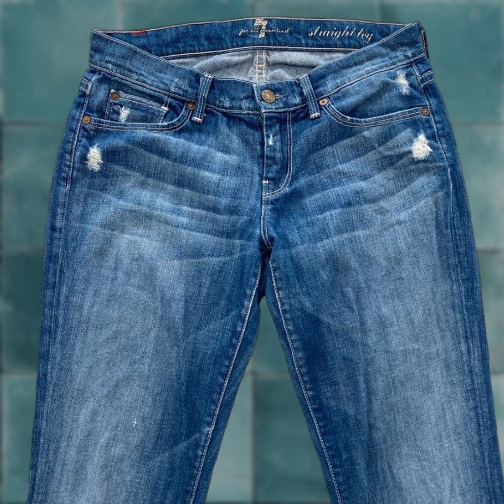 7 For All Mankind 7 For All Mankind Jeans Women's 27 Straight Leg Medium Wash Blue Stretch Denim - 5-Pocket - Regular - Size 27 - Womens Jeans Size 27" / US 4 / IT 40 - 1 Thumbnail