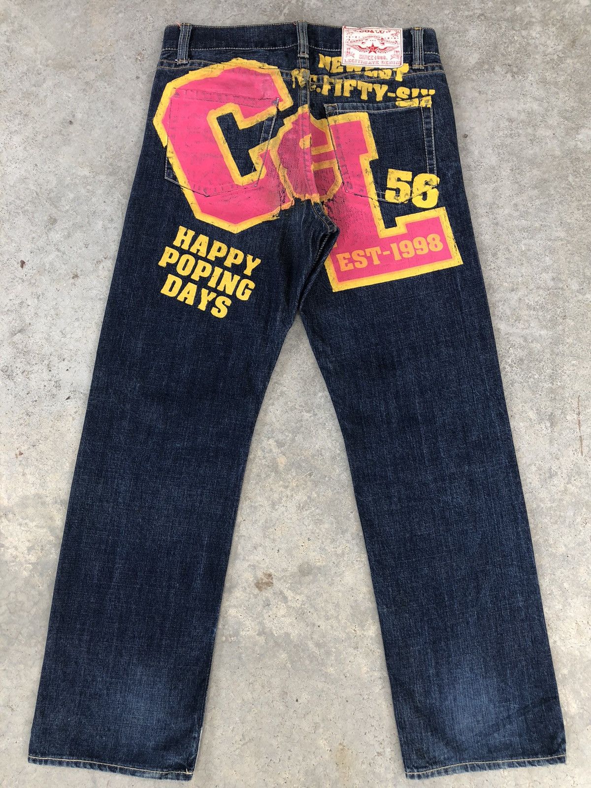 image of Distressed Denim Vintage Co & Lu Daicock Evisu Style Selvedge Big Logo in Blue, Men's (Size 32)